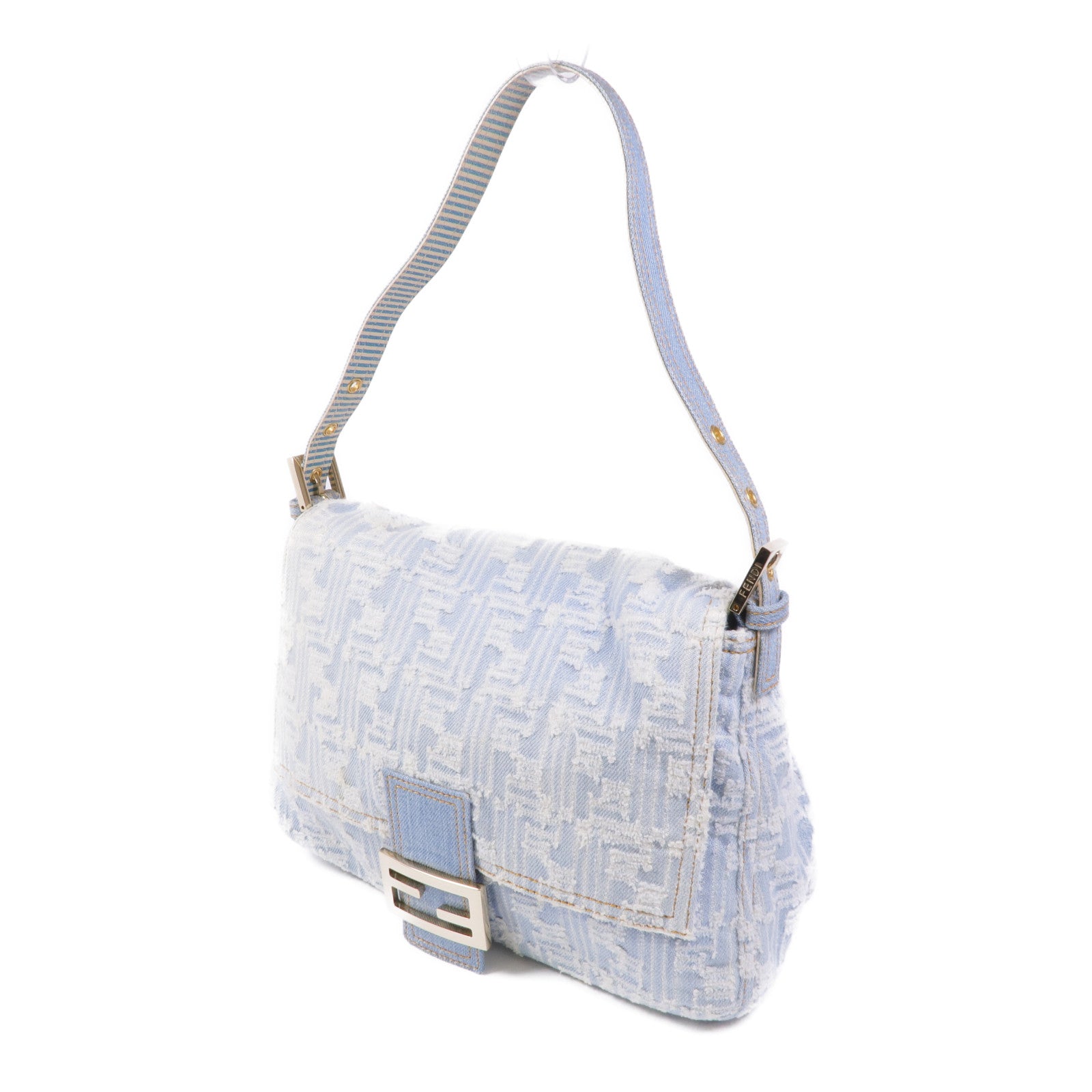 FENDI 牛仔布Shoulder Bag金扣肩背袋