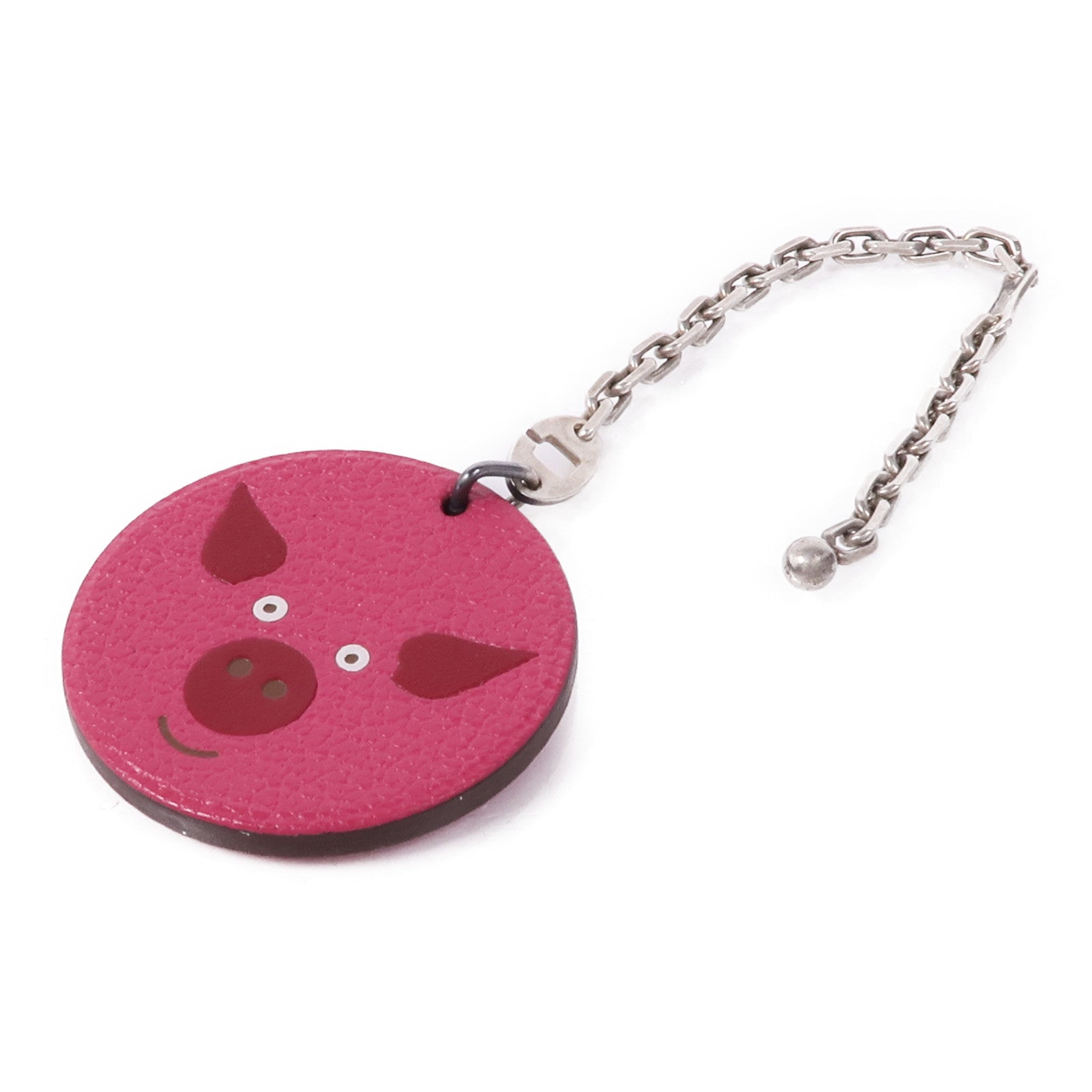 HERMES Chevre皮革Arche De Noe Porte Cles Keychain銀扣鑰匙鏈Rose Shocking