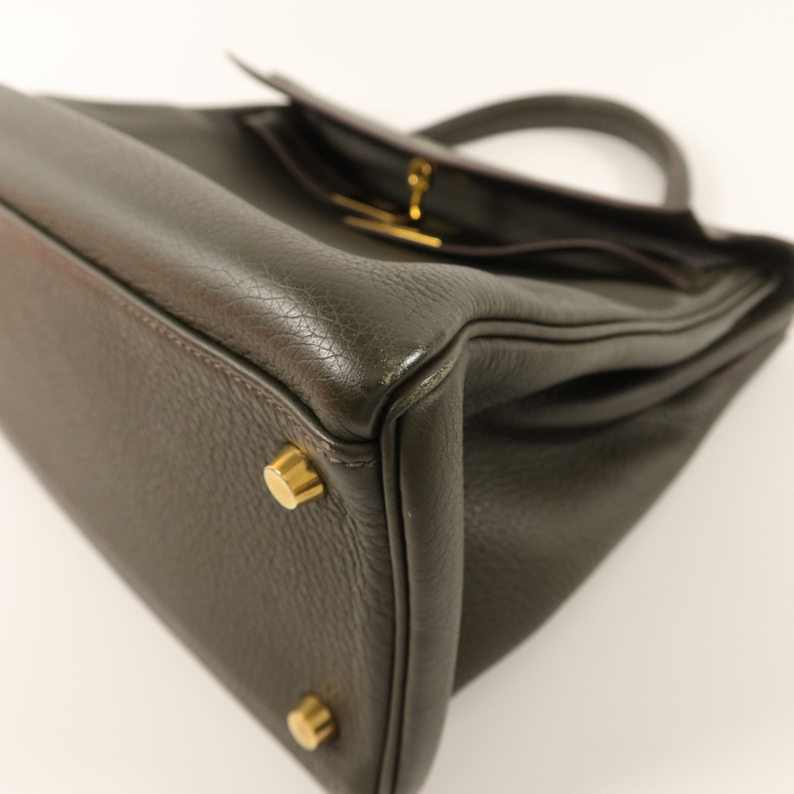 HERMES Clemence皮革Kelly 32手挽袋Vert de Gris