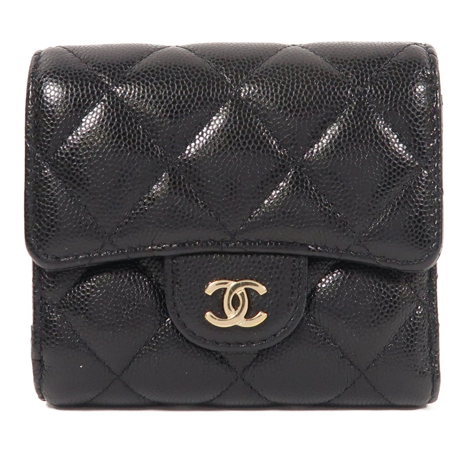 CHANEL 牛皮皮革Fold Wallet金扣錢包