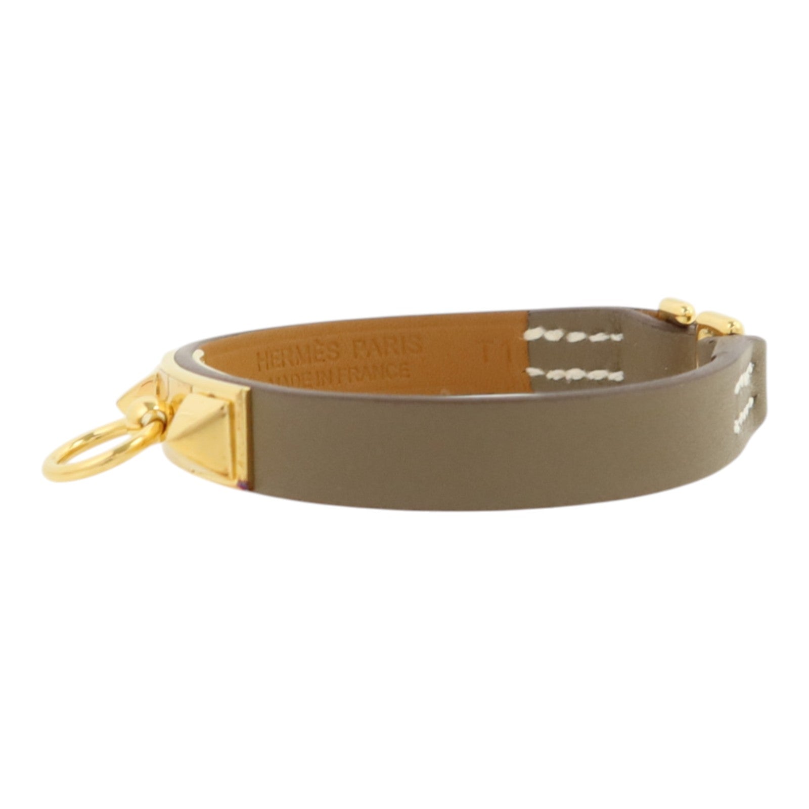 HERMES Swift皮革Rivale Mini Bracelet金扣手鏈Etoupe