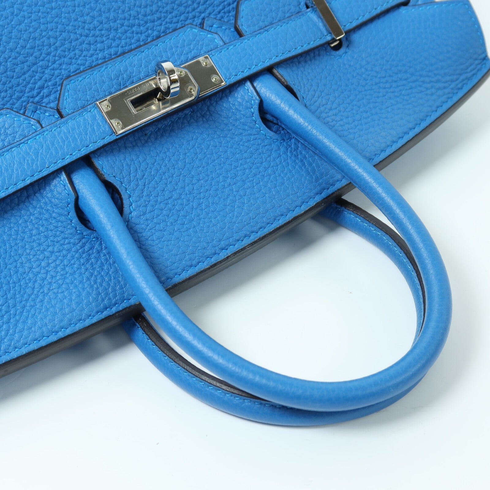 HERMES Togo皮革Birkin 25銀扣手挽袋Blue Zanziar