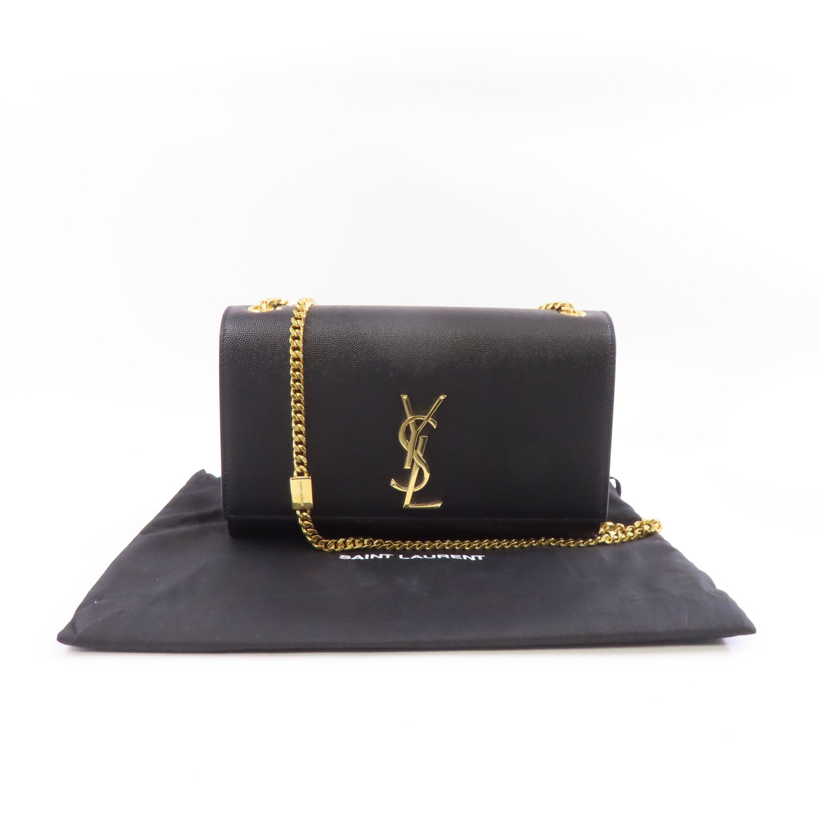 SAINT LAURENT 牛皮皮革Kate金扣鏈帶肩背袋黑色