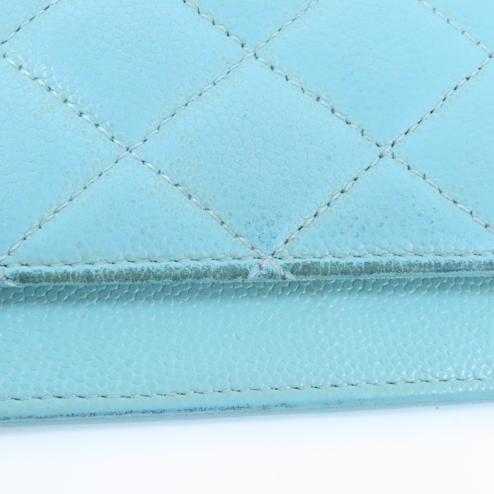 CHANEL 菱格Caviar皮革Card Case金扣卡片套藍色