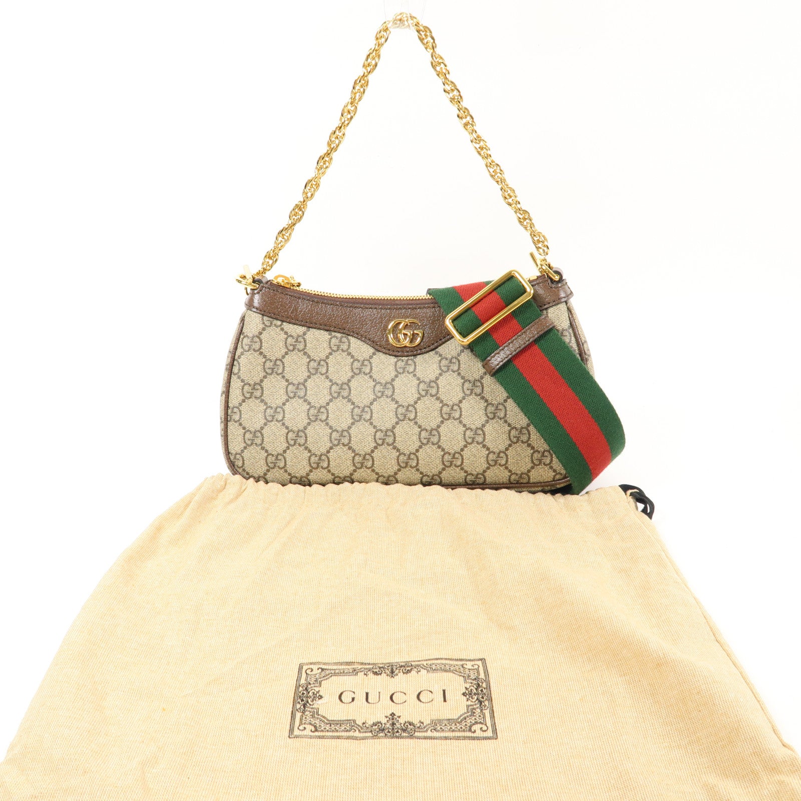GUCCI GG GHW Ophidia Small 2 Way Shoulder Bag 735132 Coated Canvas Brown