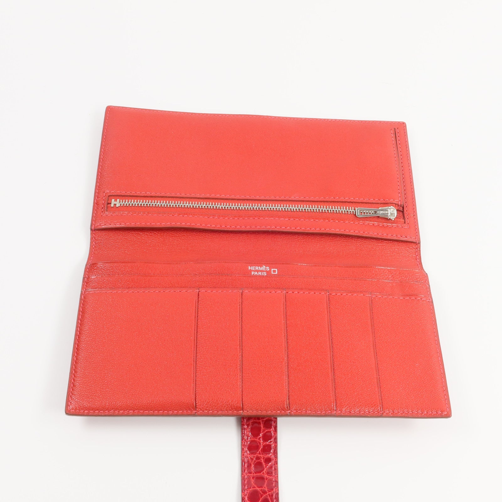 HERMES 【激減優惠】鱷魚皮革Bearn Long Wallet長錢包Geranium