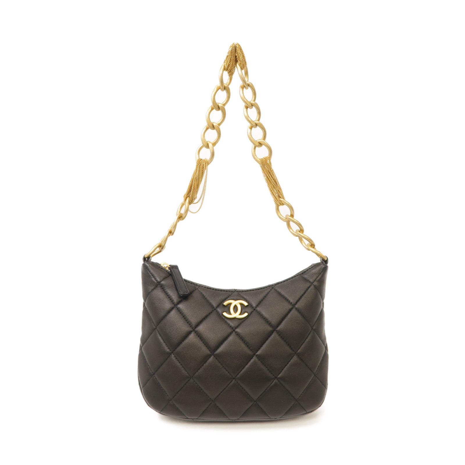 CHANEL 菱格牛皮皮革Chain Shoulder金扣肩背袋黑色