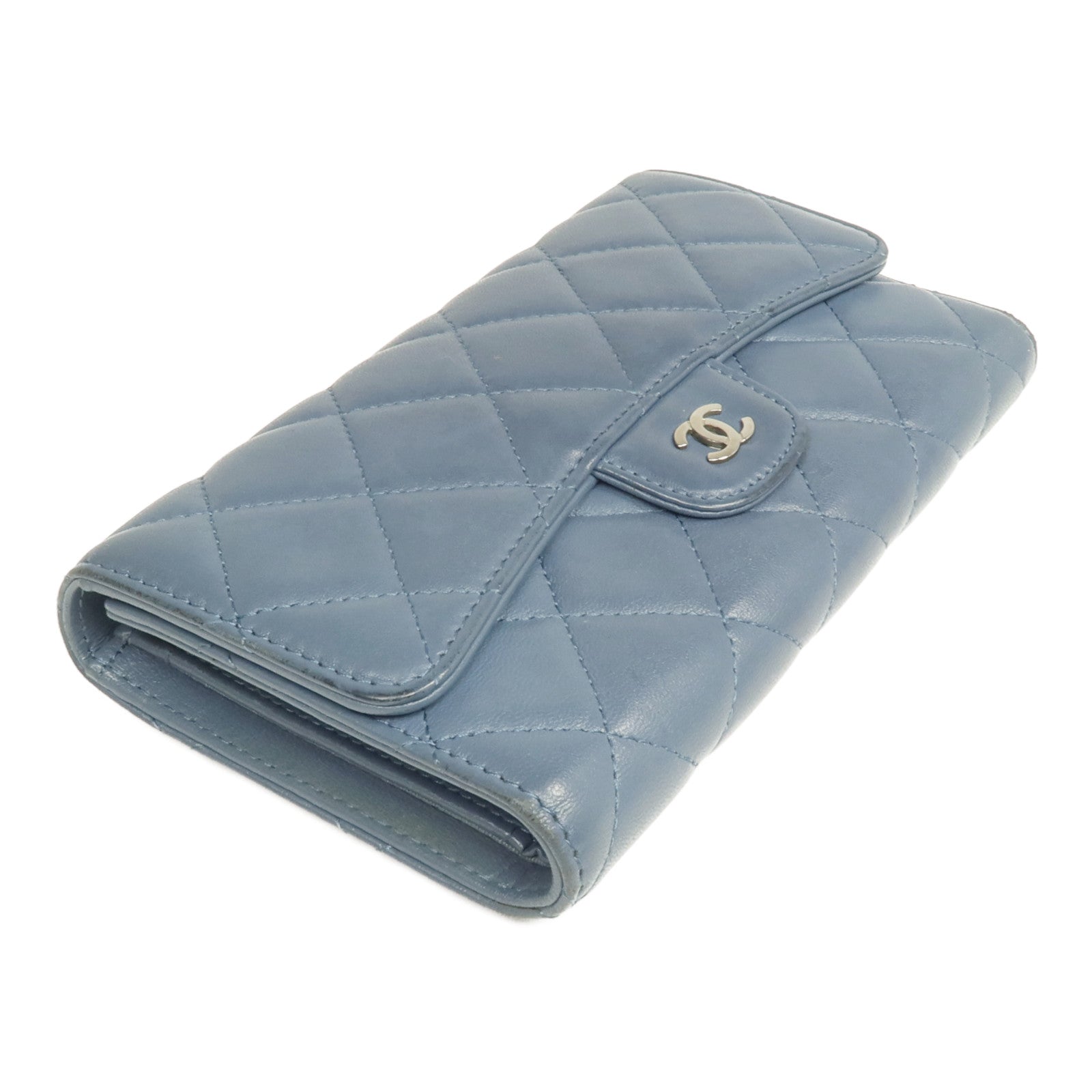 CHANEL 羊皮皮革Long Wallet銀扣長錢包