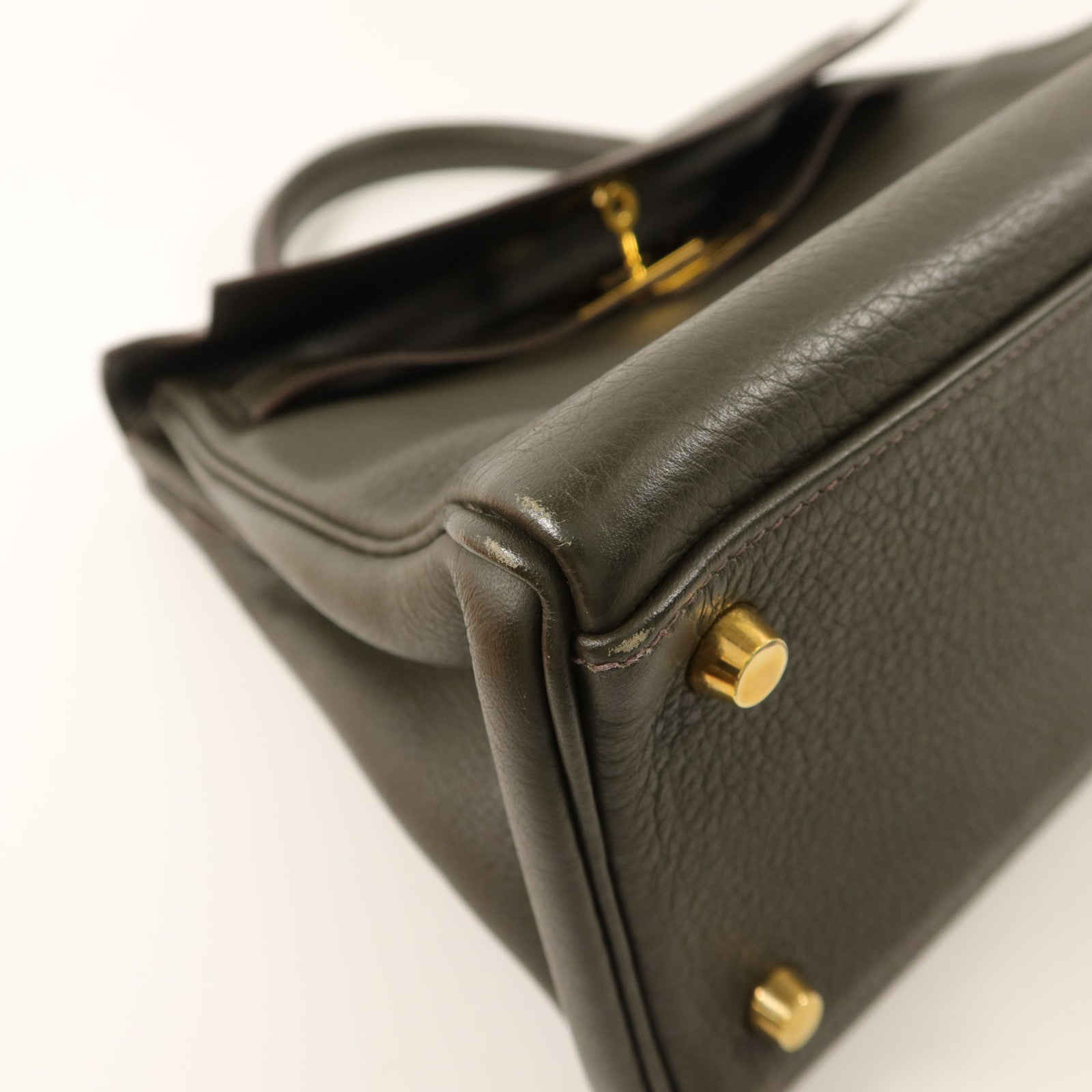 HERMES Clemence皮革Kelly 32手挽袋Vert de Gris