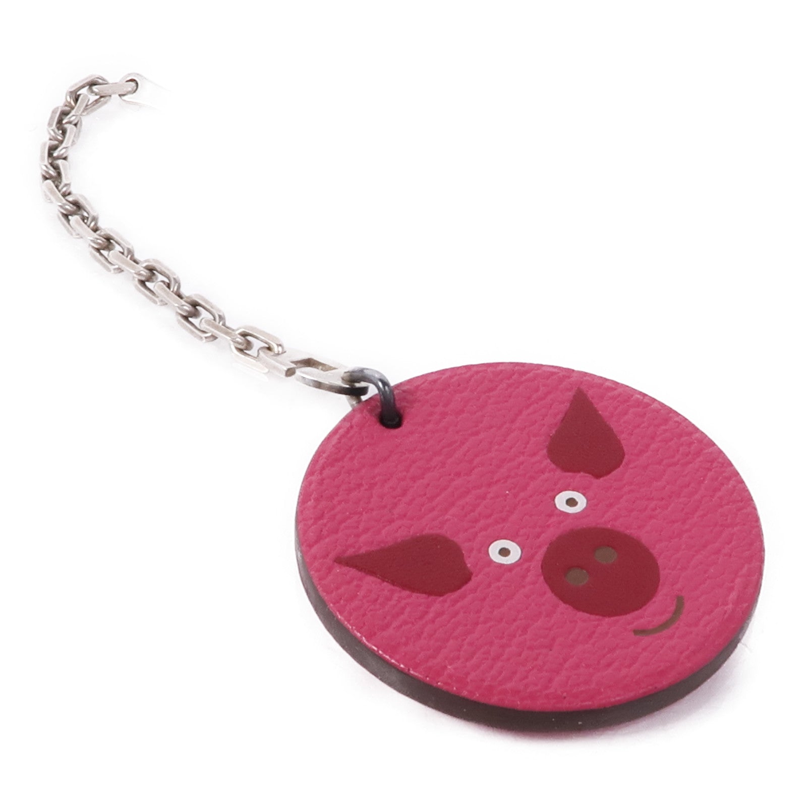 HERMES Chevre皮革Arche De Noe Porte Cles Keychain銀扣鑰匙鏈Rose Shocking