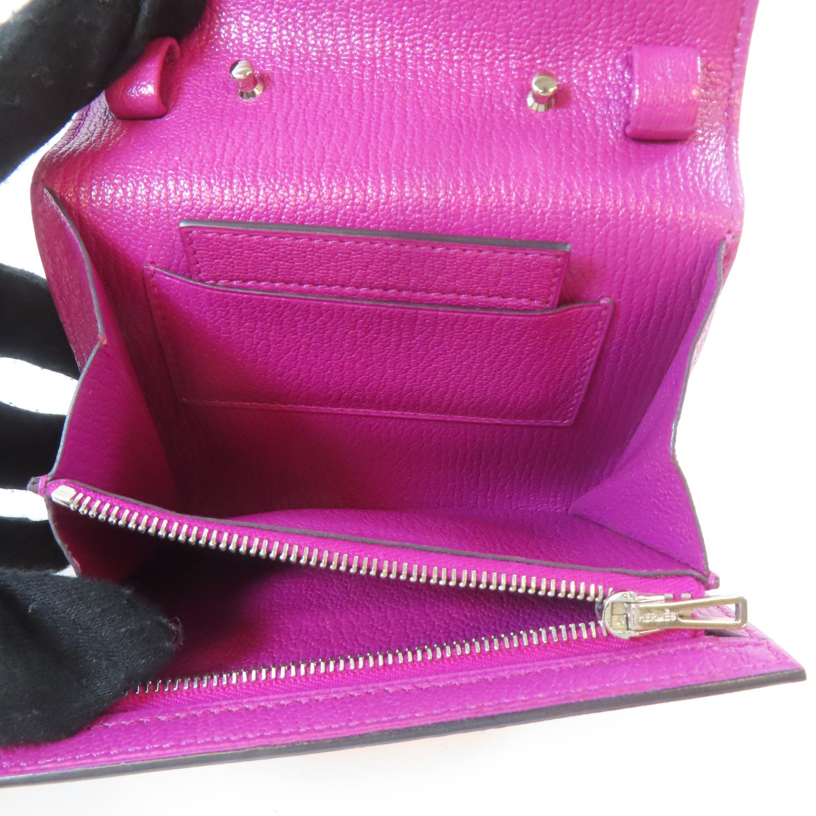 HERMES 【激減優惠】Chevre皮革Cinhetic To Go Wallet銀扣肩背袋粉紅色