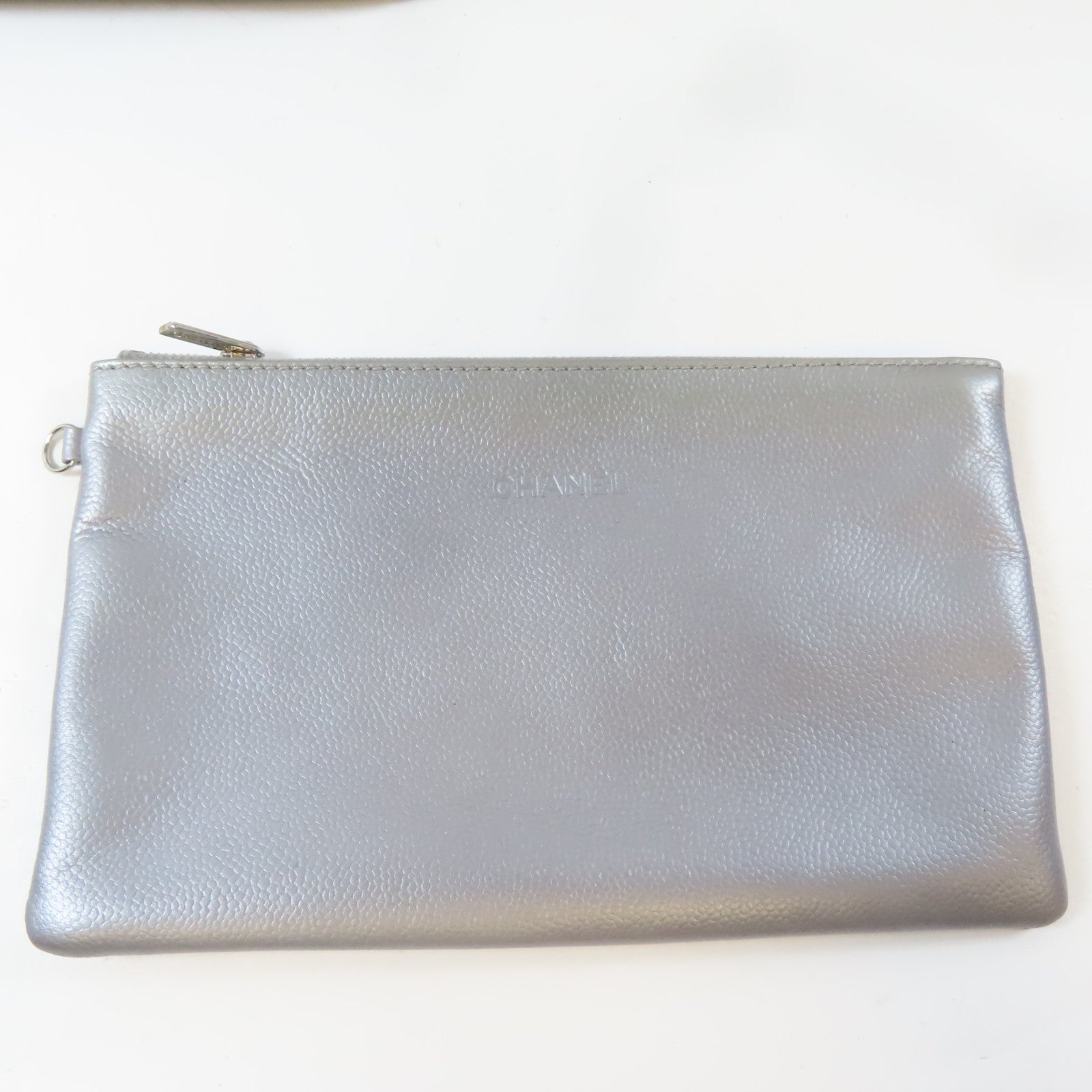 CHANEL 【激減優惠】菱格Caviar皮革Tote Bag銀扣手挽袋銀色