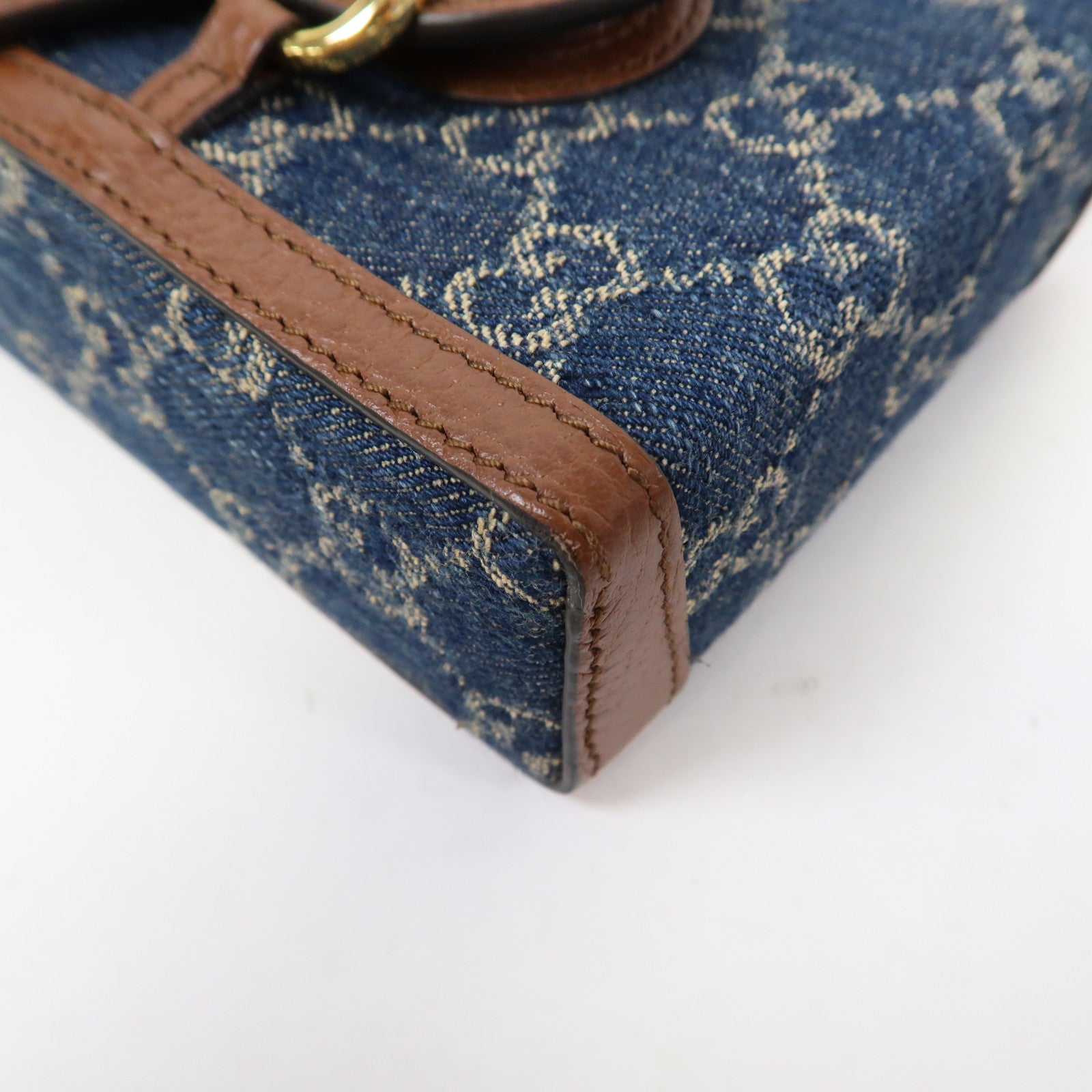GUCCI 帆布Horsebit 1955 Mini Bag金扣肩背袋藍色