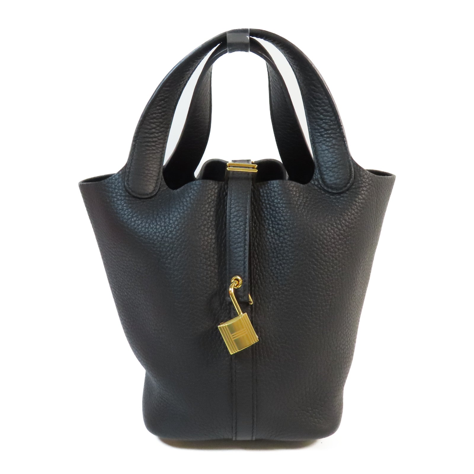 HERMES Clemence皮革Picotin PM金扣手挽袋Noir