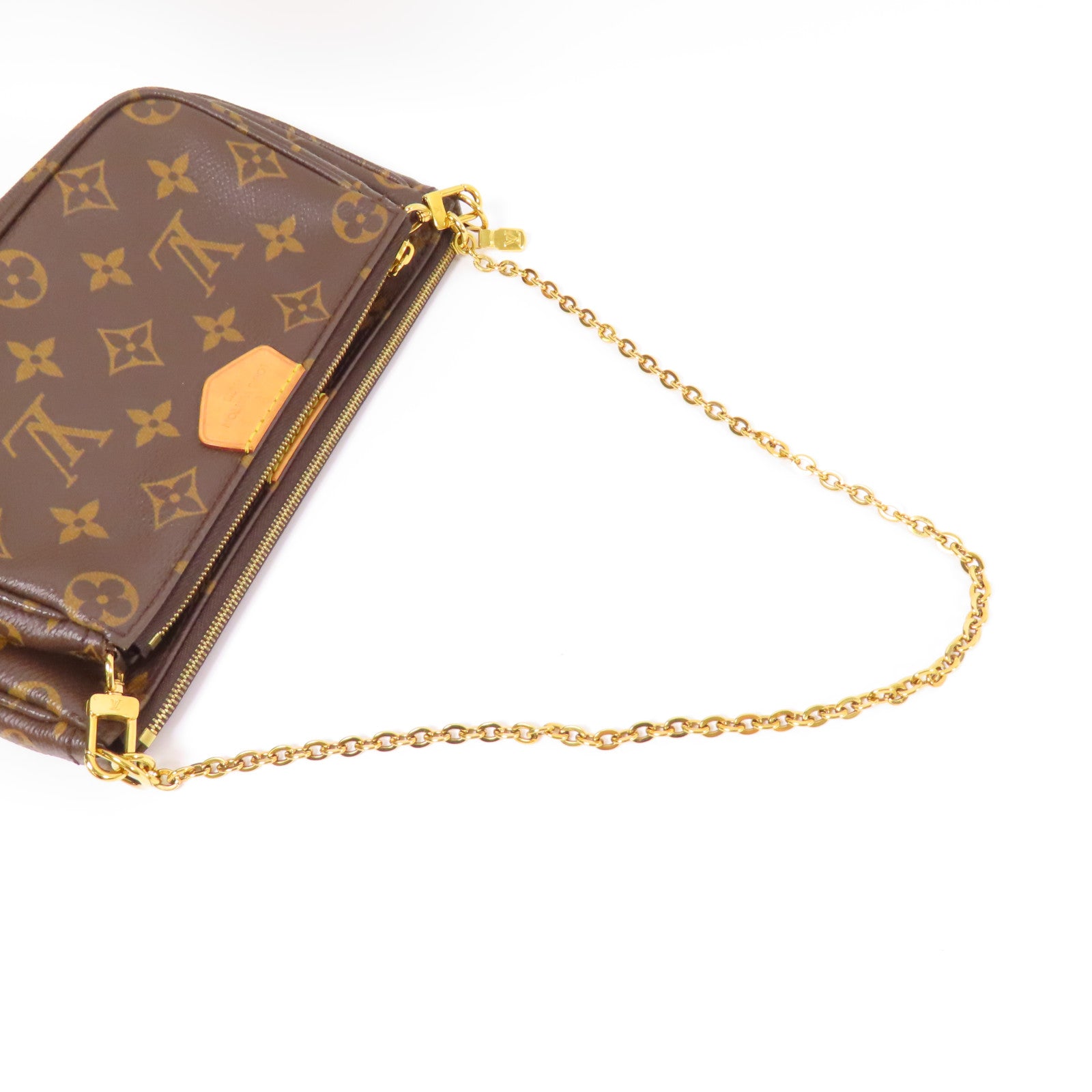 LOUIS VUITTON Monogram Multi Pochette Accessoires金扣手挽肩背兩用袋棕色
