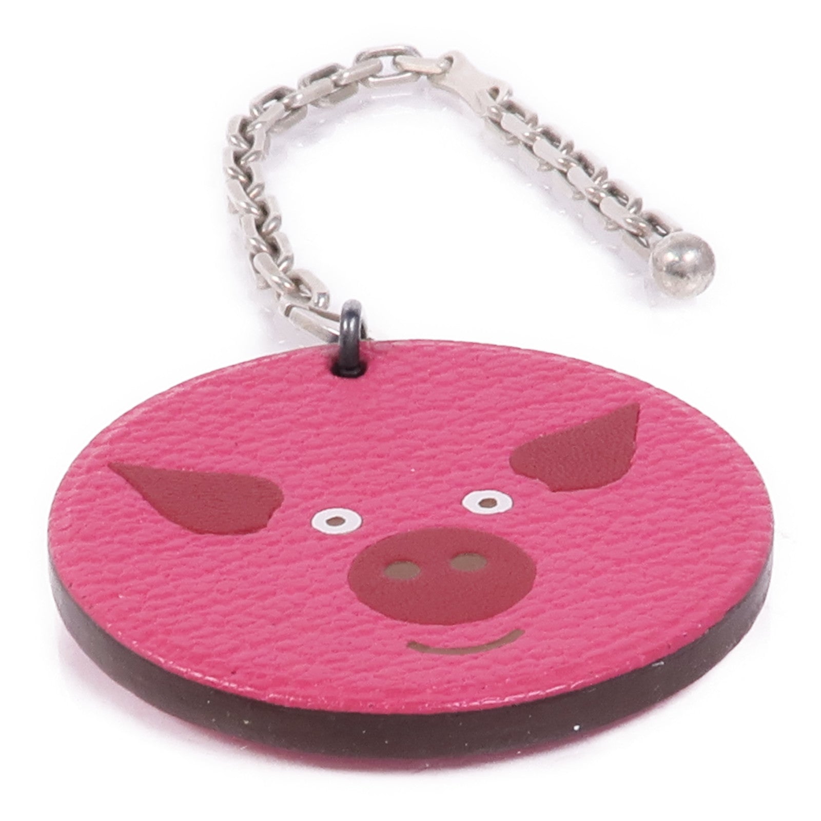 HERMES Chevre皮革Arche De Noe Porte Cles Keychain銀扣鑰匙鏈Rose Shocking