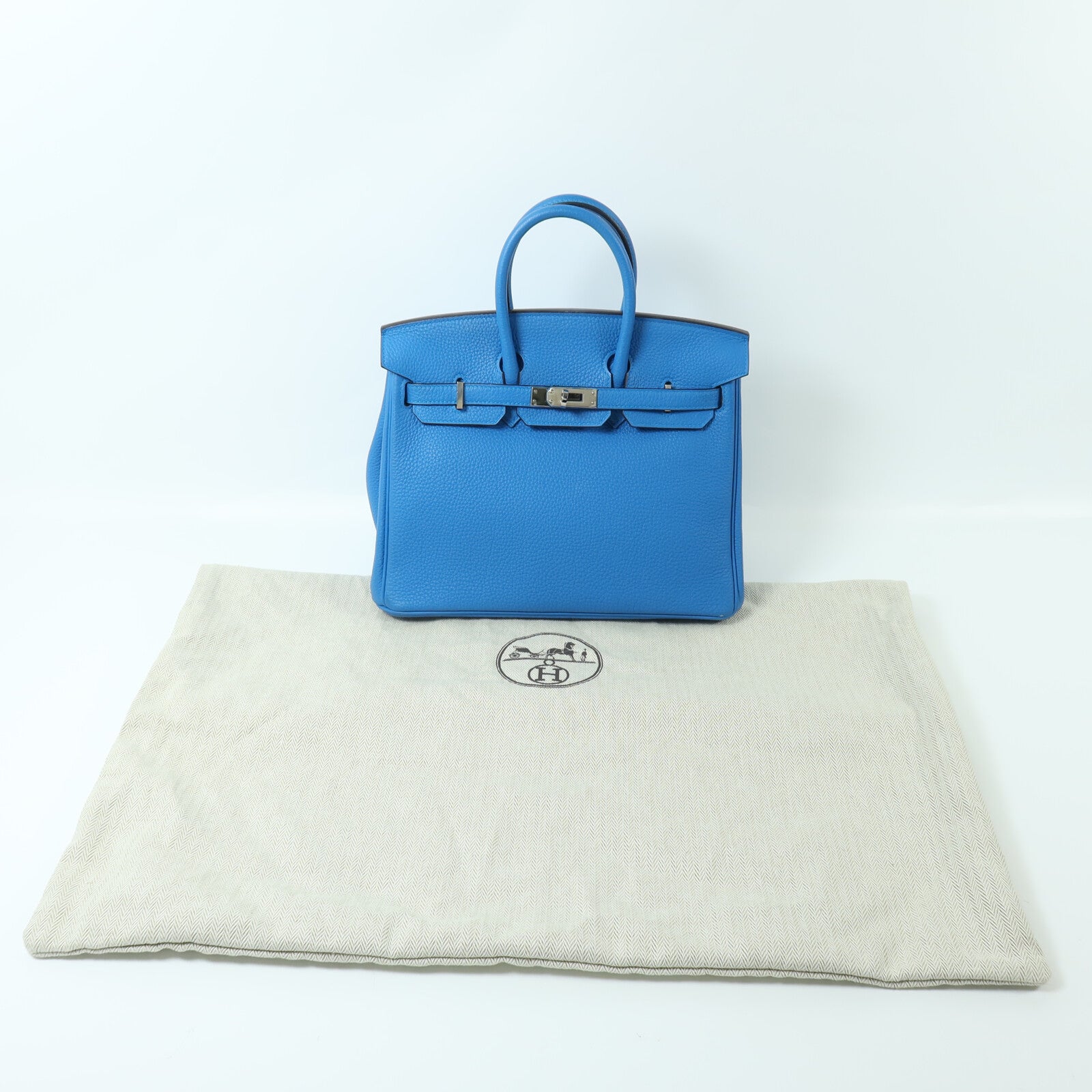HERMES Togo皮革Birkin 25銀扣手挽袋Blue Zanziar