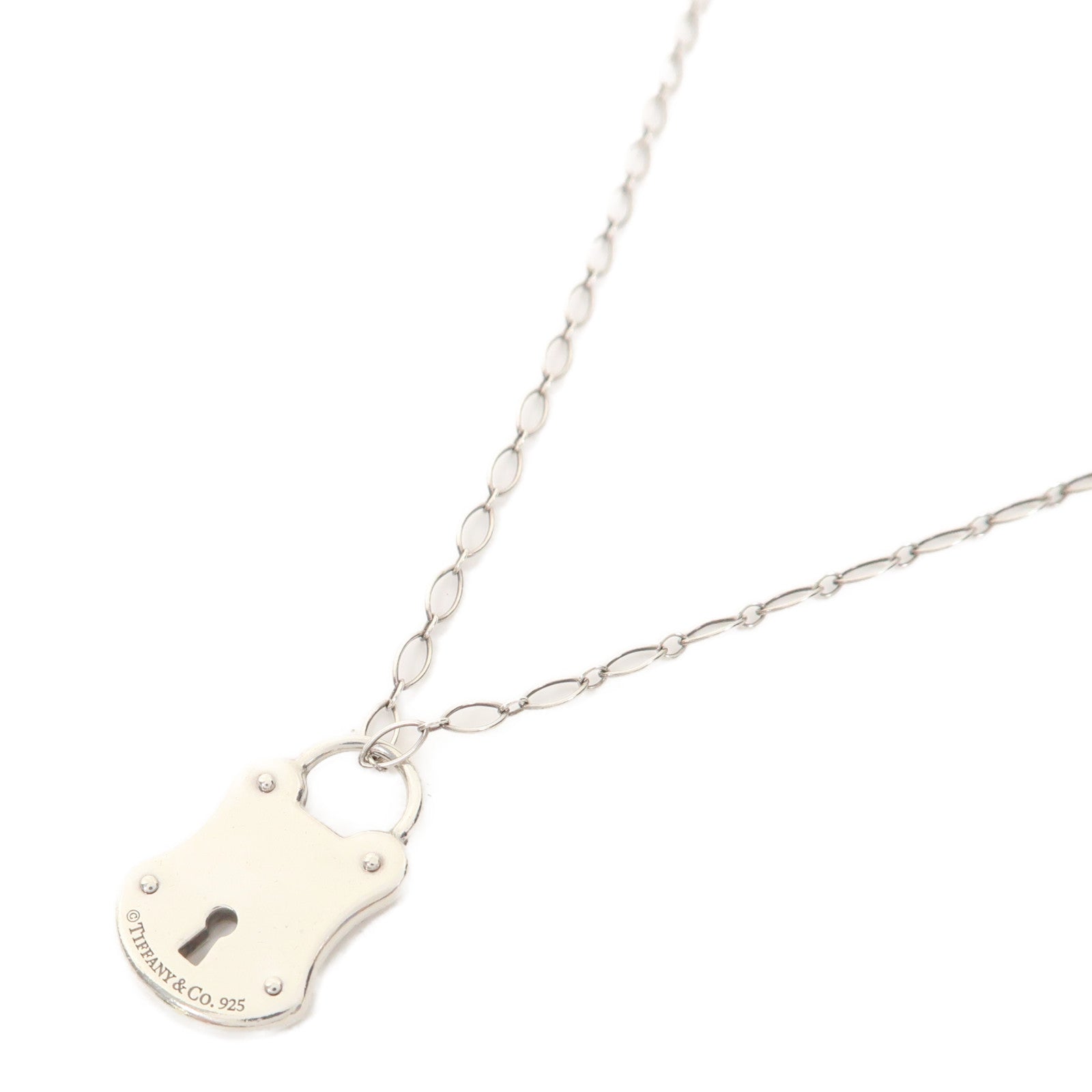 TIFFANY＆CO 925純銀Emblem Lock Pendant Necklace項鍊