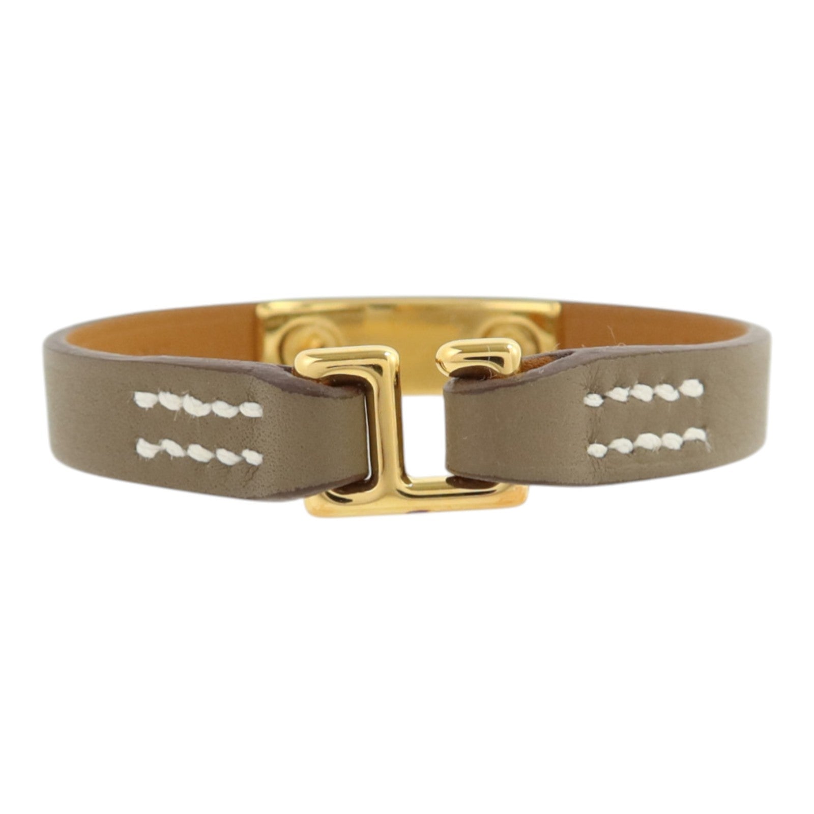 HERMES Swift皮革Rivale Mini Bracelet金扣手鏈Etoupe
