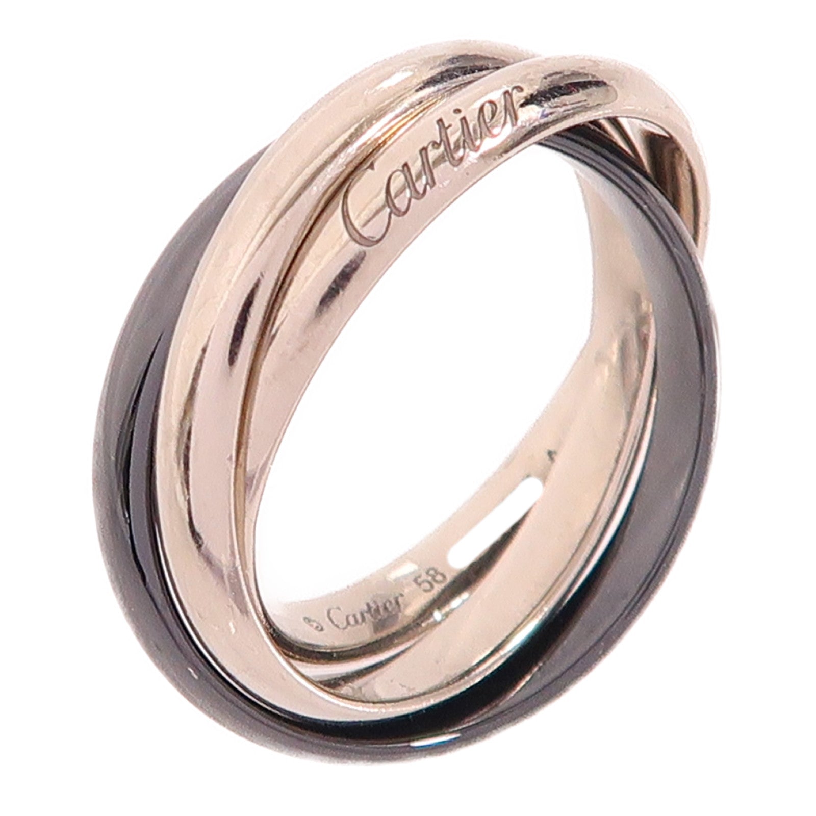 CARTIER 18K白金/陶瓷Trinity戒指US#7.25