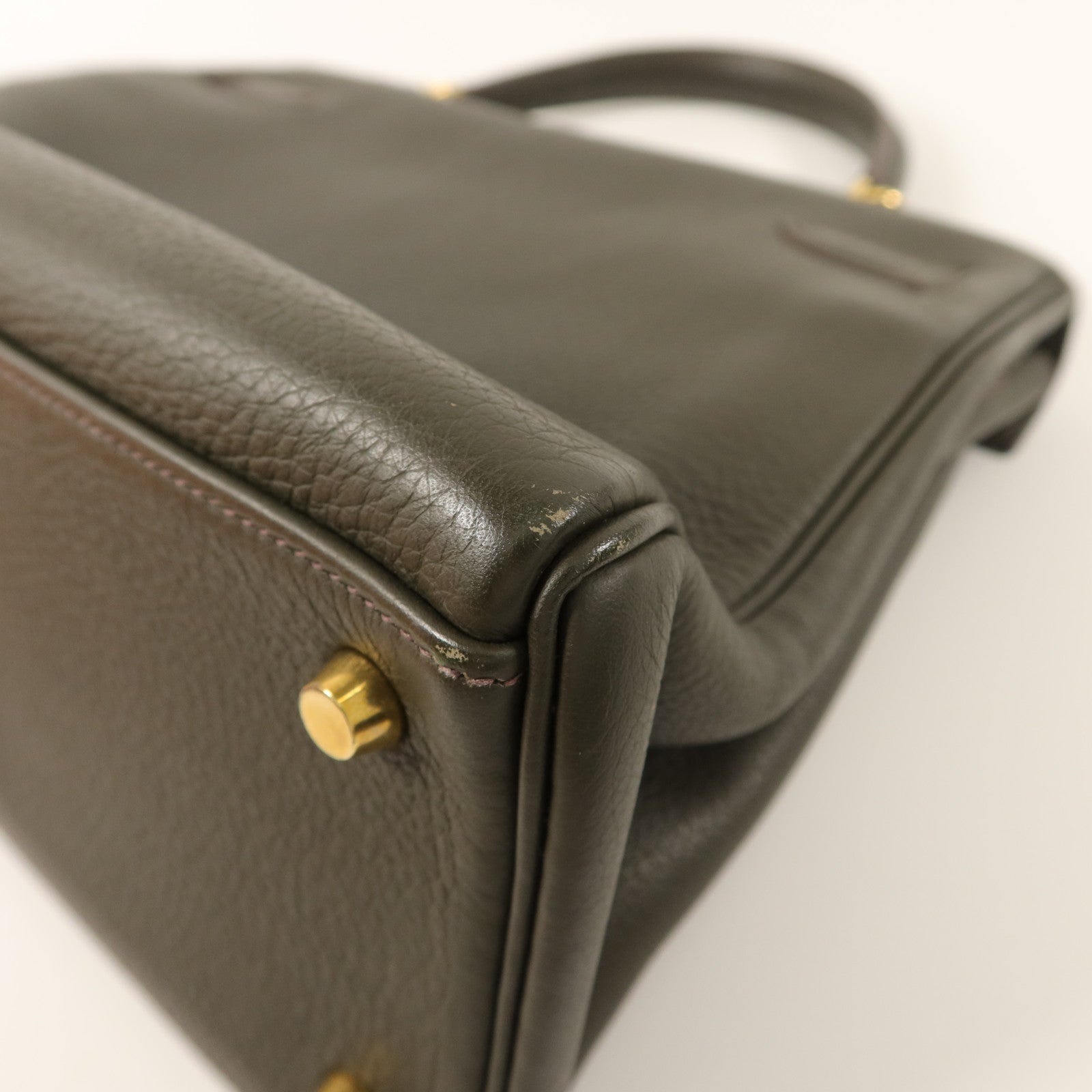 HERMES Clemence皮革Kelly 32手挽袋Vert de Gris