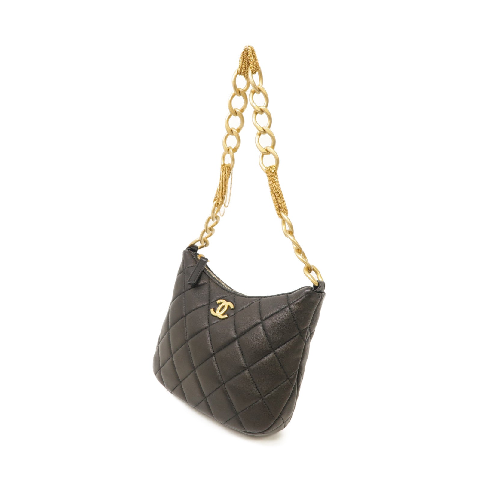 CHANEL 菱格牛皮皮革Chain Shoulder金扣肩背袋黑色