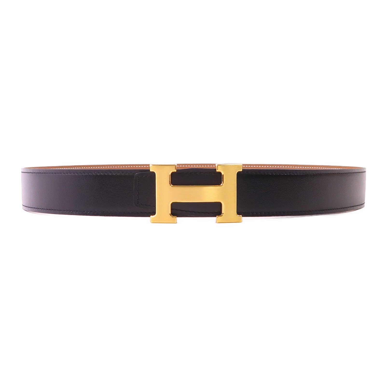 HERMES Togo皮革H Belt金扣皮帶Noir/Gold