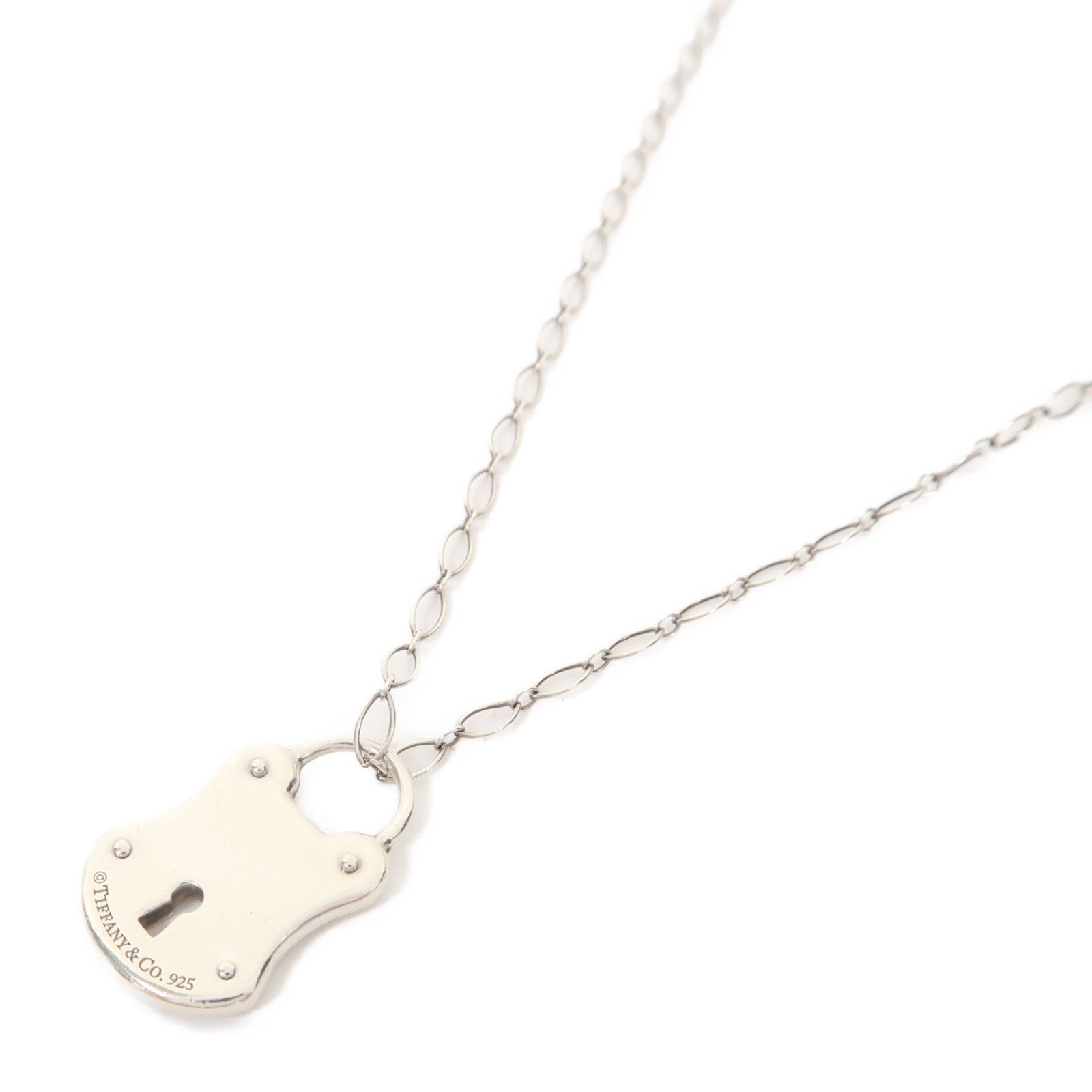 TIFFANY＆CO 925純銀Emblem Lock Pendant Necklace項鍊