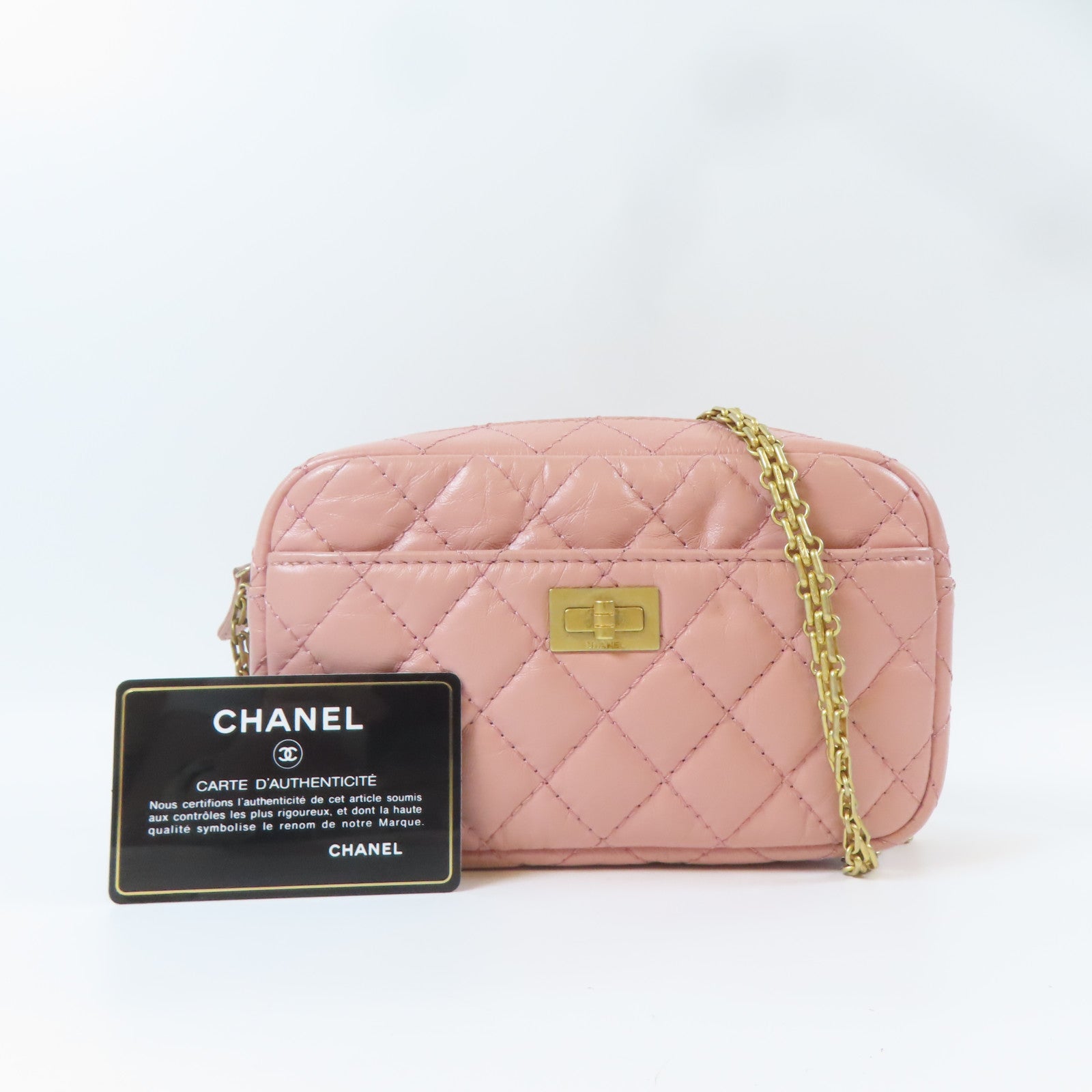 CHANEL 菱格羊皮皮革2.55 Camera Bag金扣鏈帶肩背袋粉紅色
