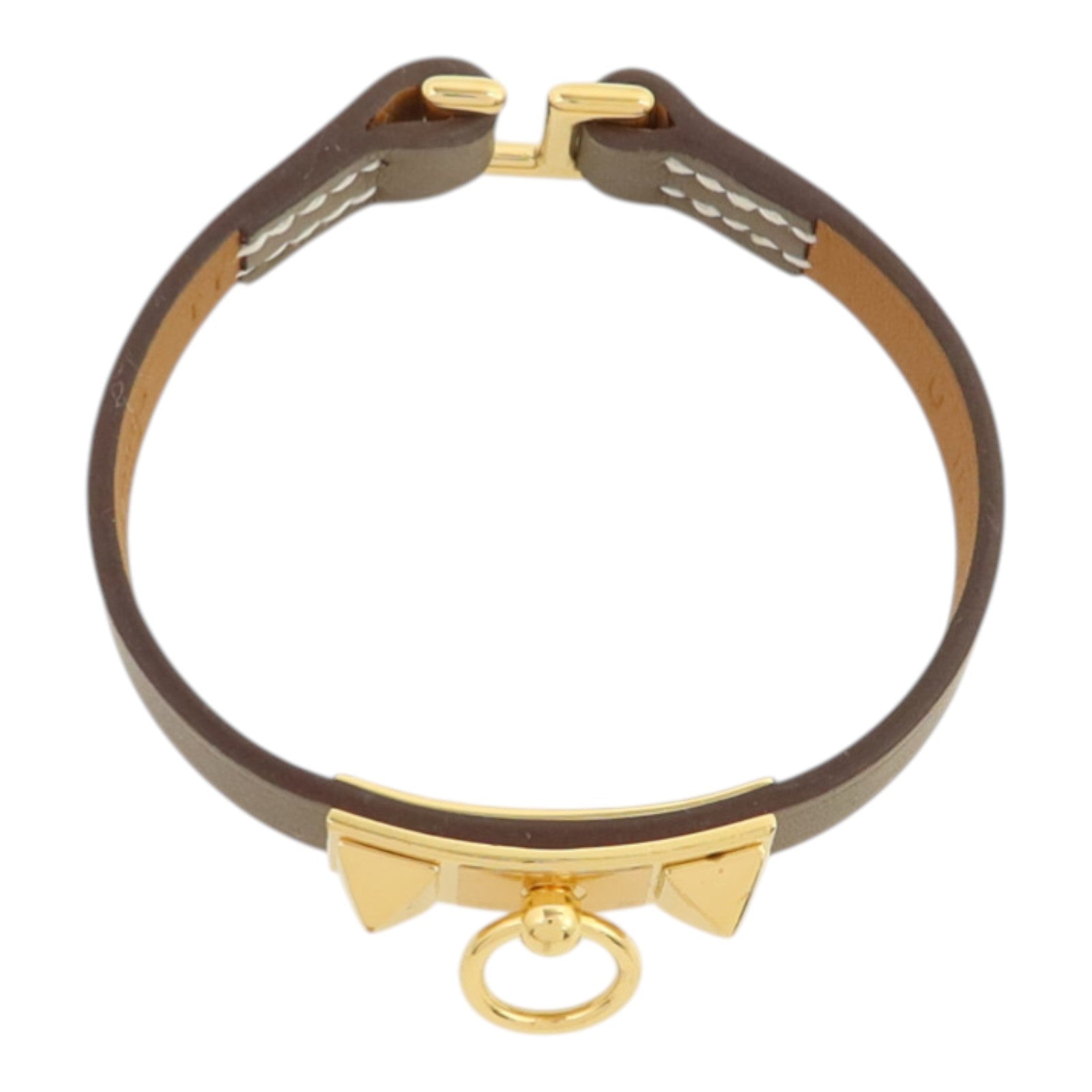 HERMES Swift皮革Rivale Mini Bracelet金扣手鏈Etoupe
