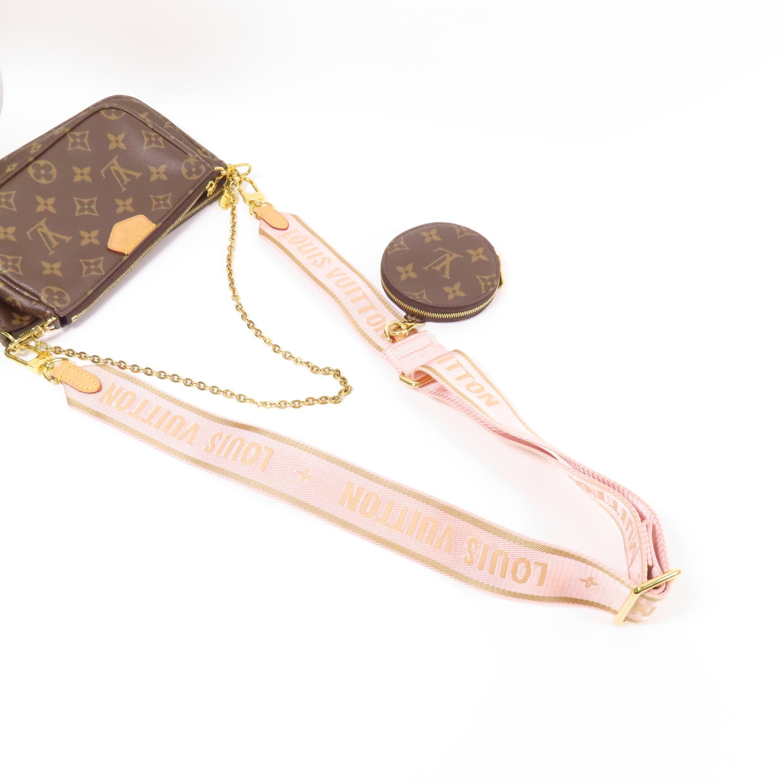 LOUIS VUITTON Monogram Multi Pochette Accessoires金扣手挽肩背兩用袋棕色