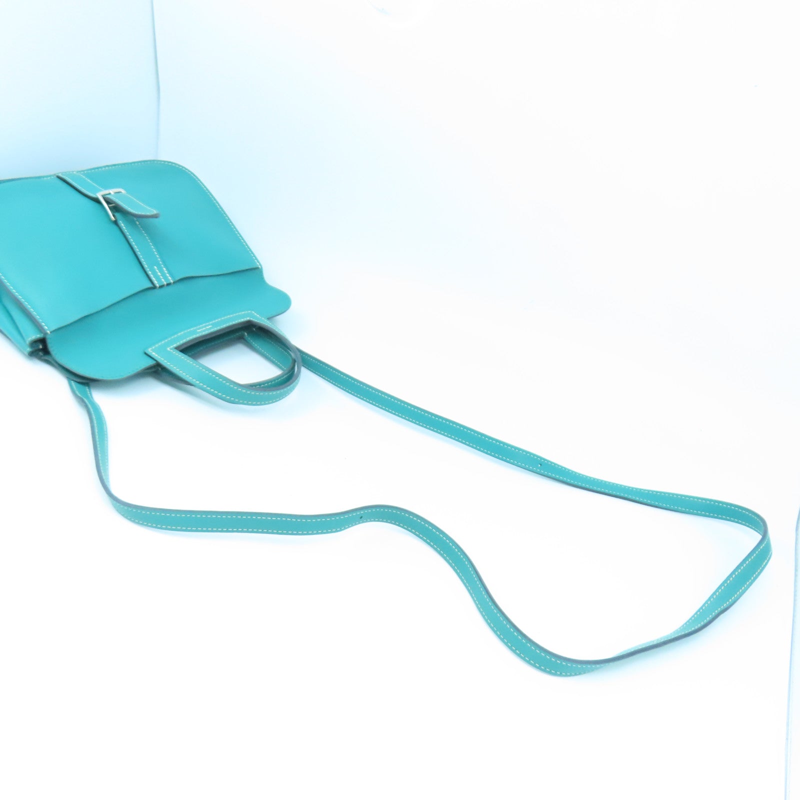 HERMES 【激減優惠】Swift皮革Halzan Mini銀扣手挽肩背兩用袋Blue Paon綠色
