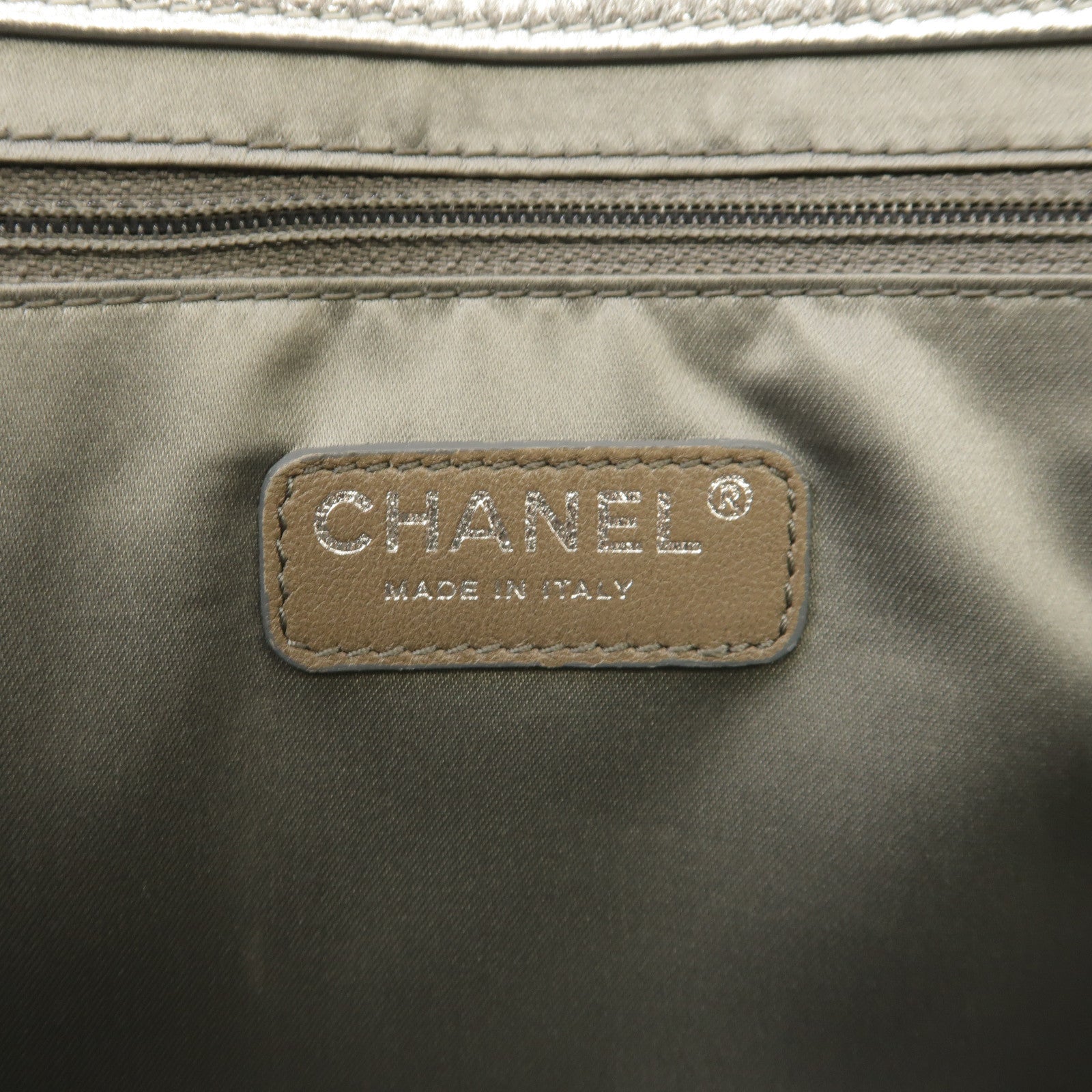 CHANEL 菱格皮革/PVC Chain Shoulder Bag銀扣鏈帶肩背袋銀色