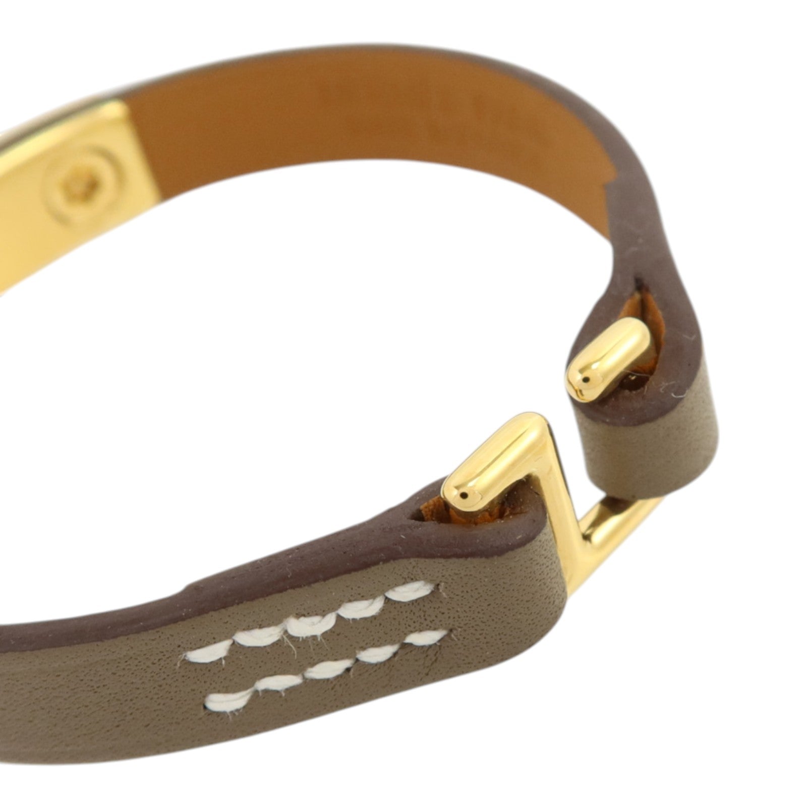 HERMES Swift皮革Rivale Mini Bracelet金扣手鏈Etoupe