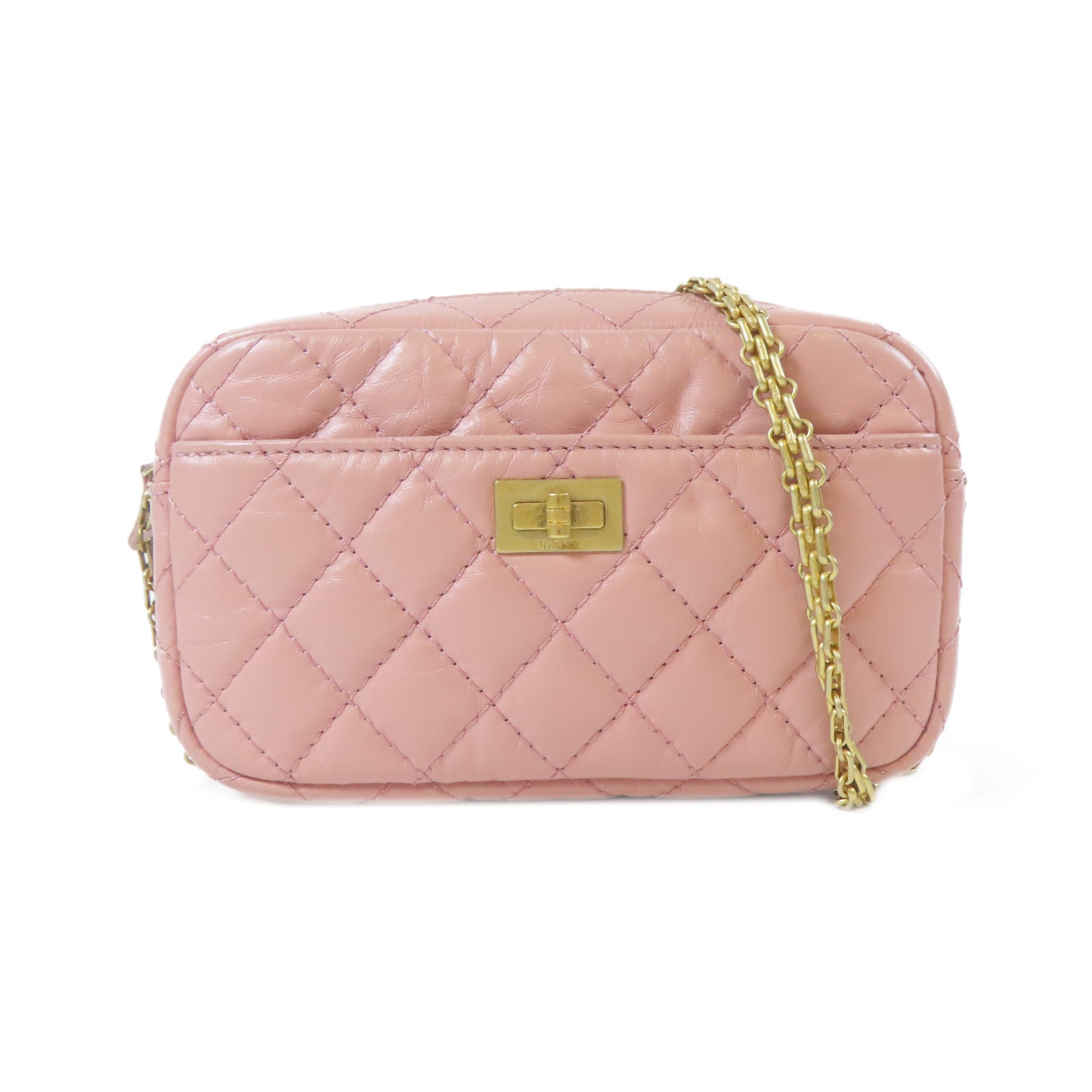 CHANEL 菱格羊皮皮革2.55 Camera Bag金扣鏈帶肩背袋粉紅色