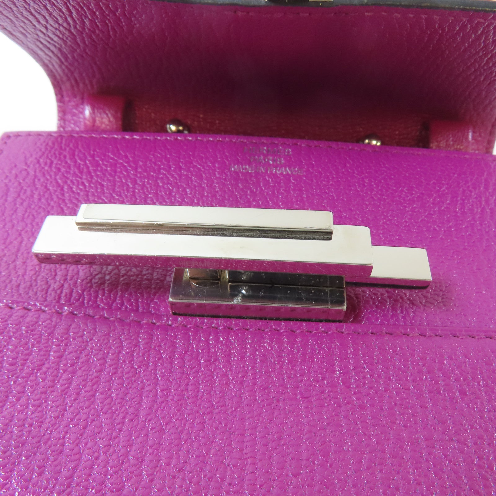 HERMES 【激減優惠】Chevre皮革Cinhetic To Go Wallet銀扣肩背袋粉紅色
