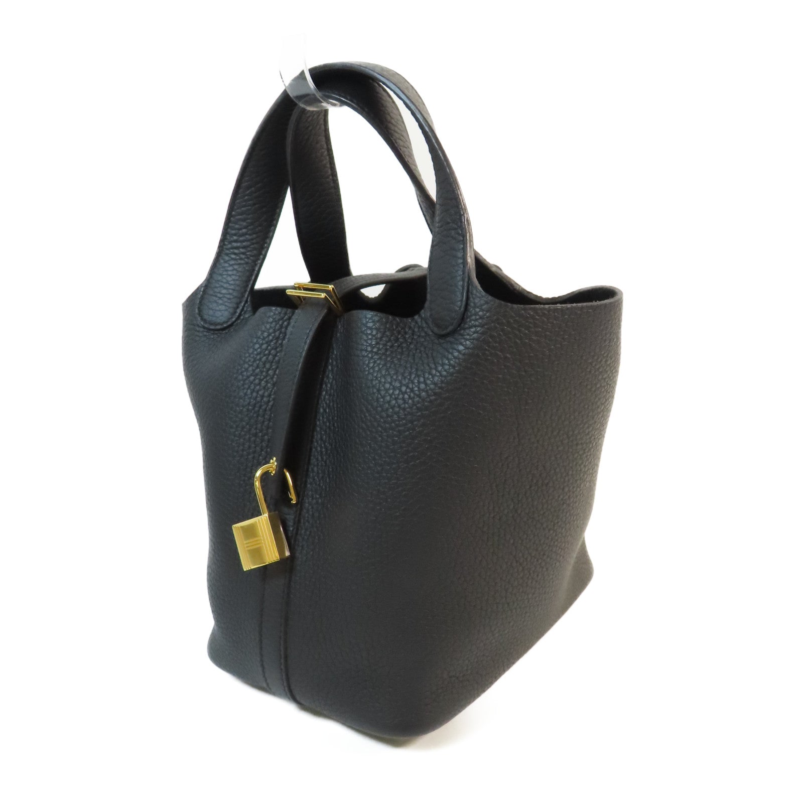 HERMES Clemence皮革Picotin PM金扣手挽袋Noir