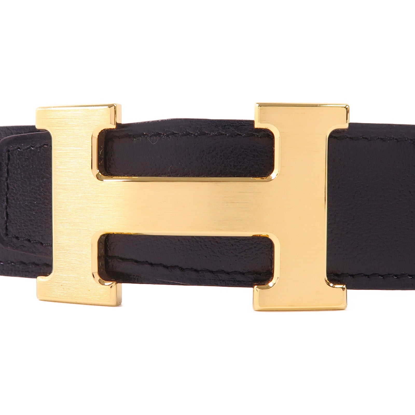 HERMES Togo皮革H Belt金扣皮帶Noir/Gold