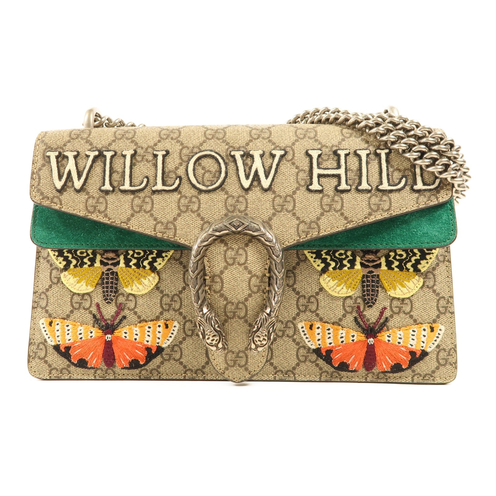 GUCCI 塗層帆布GG Supreme Dionysus銀扣鏈帶肩背袋