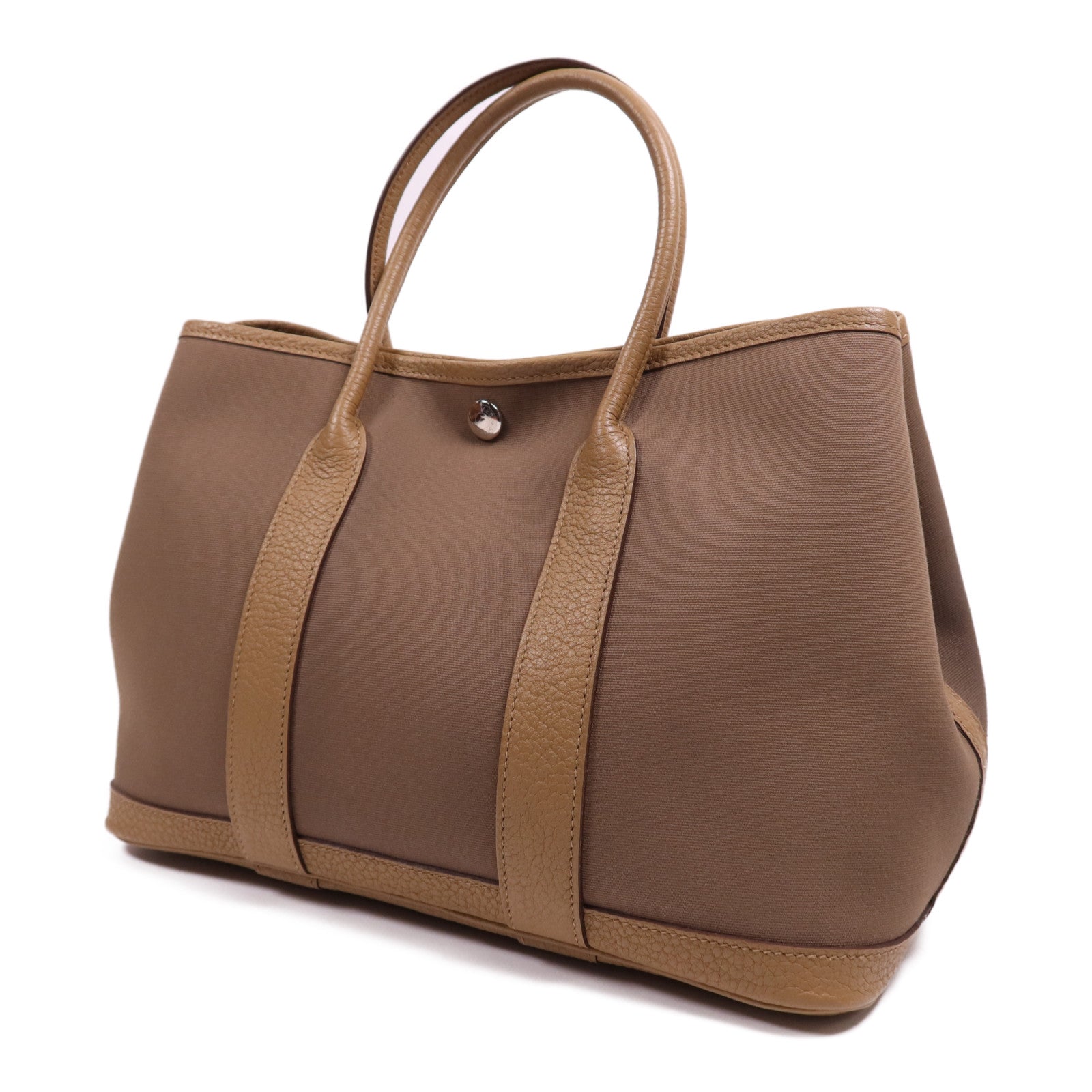 HERMES 帆布Garden Party TPM銀扣手挽袋Etoupe/Chai