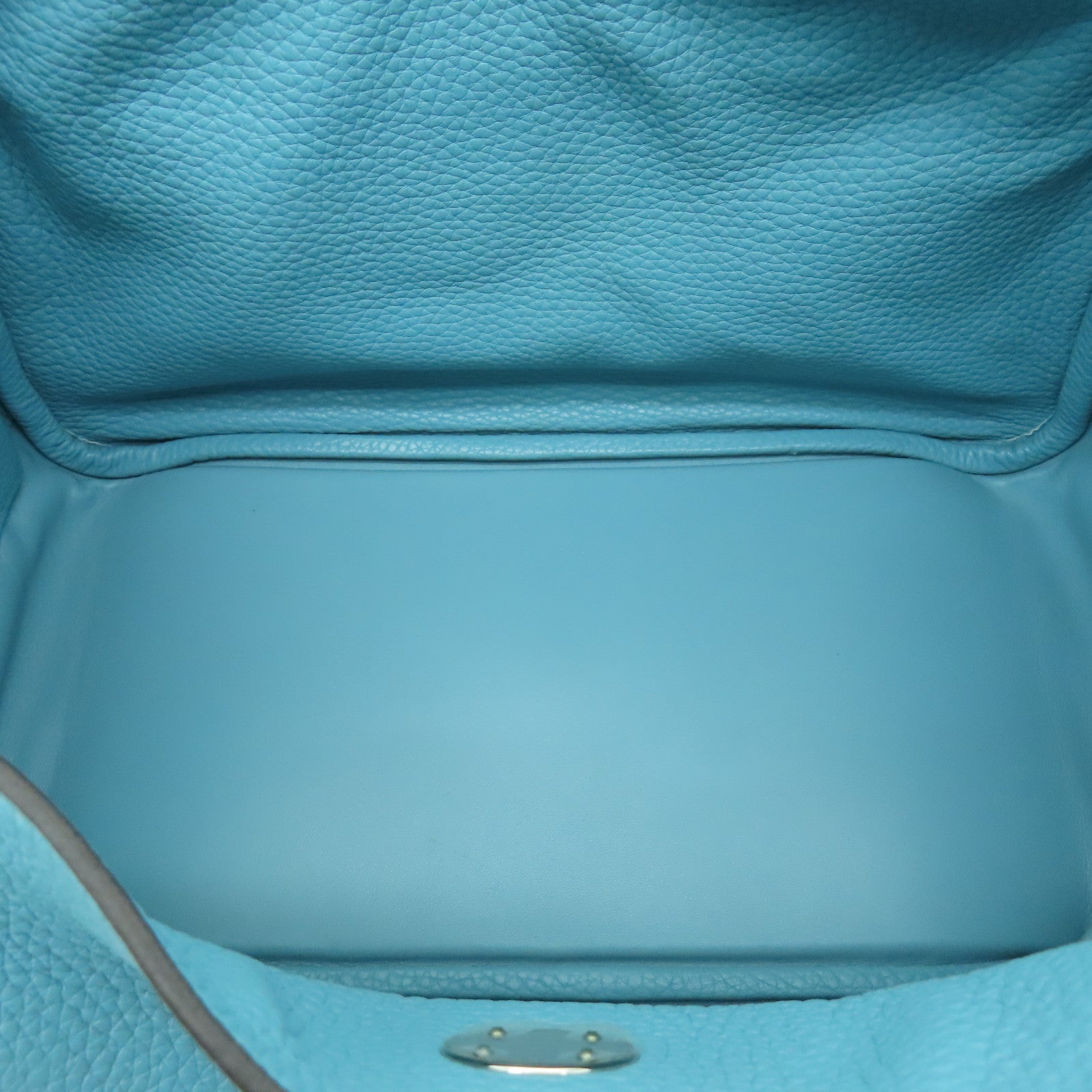 HERMES 【清倉大減價】Clemence皮革Lindy 30銀扣肩背袋藍綠色