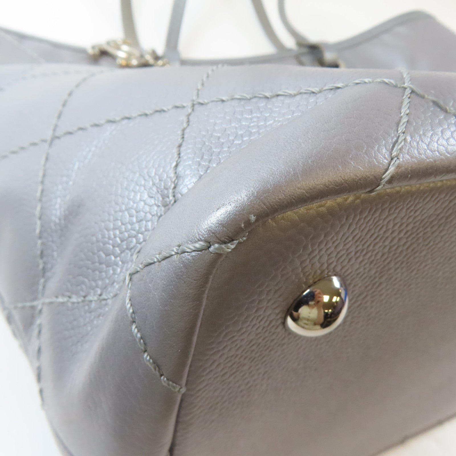 CHANEL 【激減優惠】菱格Caviar皮革Tote Bag銀扣手挽袋銀色