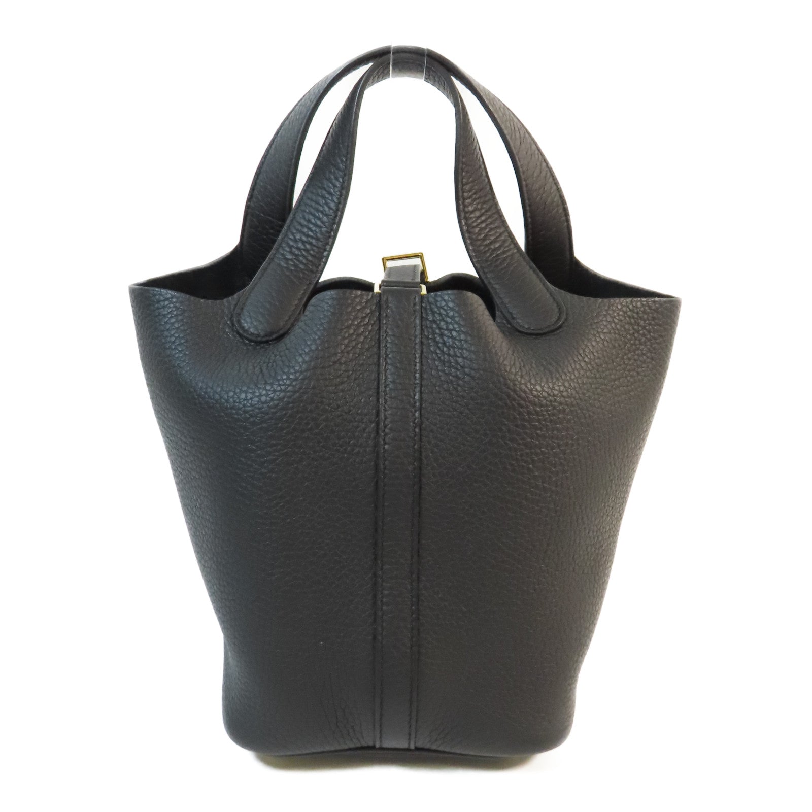 HERMES Clemence皮革Picotin PM金扣手挽袋Noir