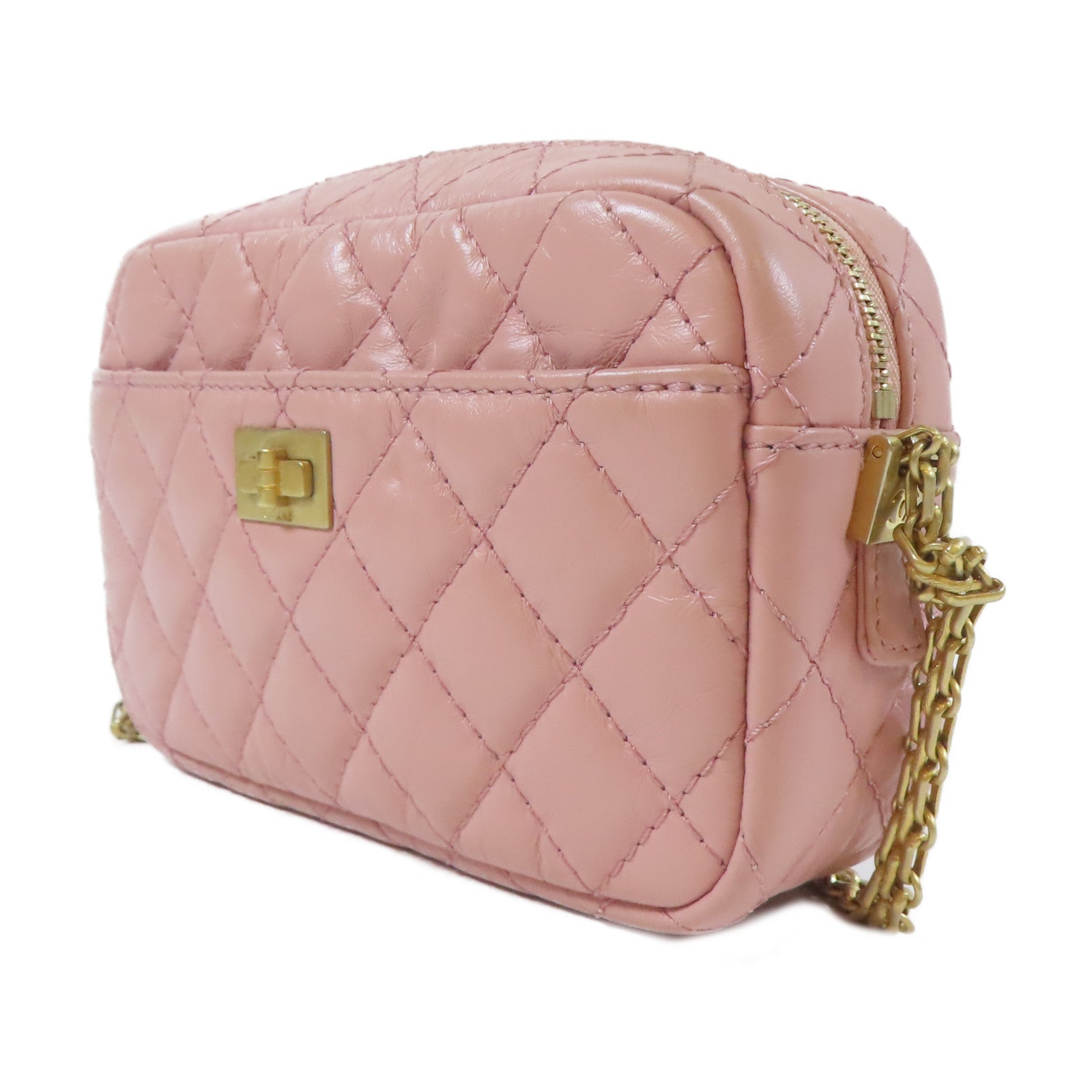 CHANEL 菱格羊皮皮革2.55 Camera Bag金扣鏈帶肩背袋粉紅色