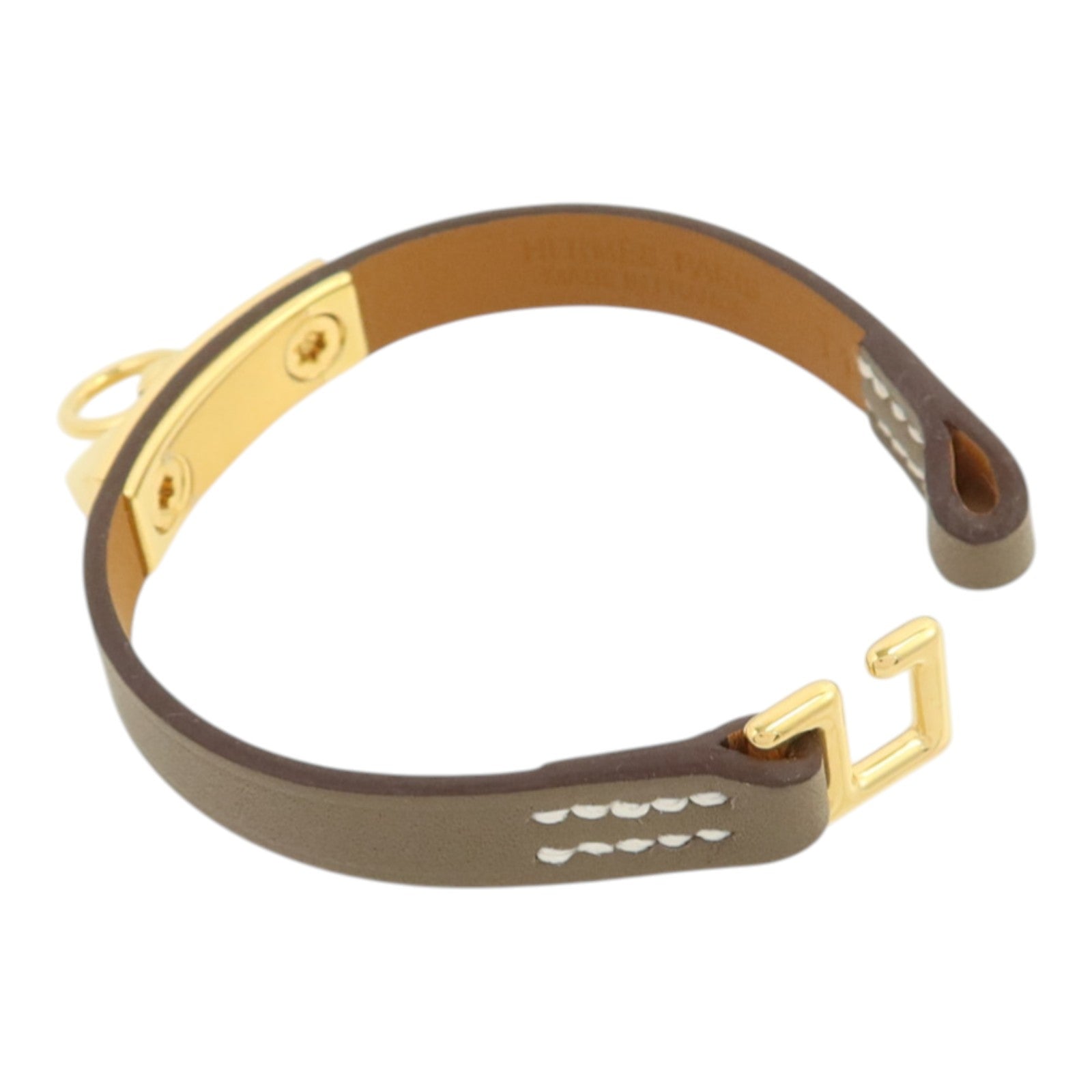 HERMES Swift皮革Rivale Mini Bracelet金扣手鏈Etoupe