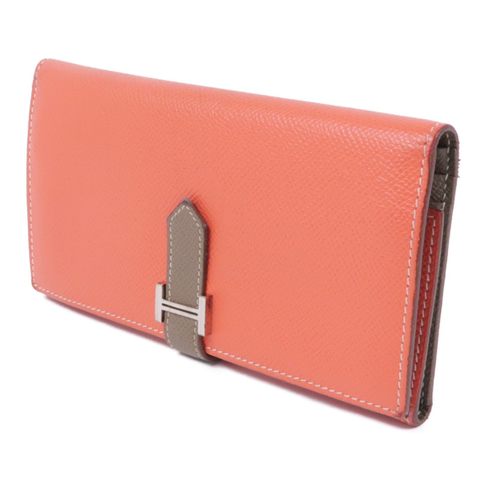 HERMES Epsom皮革Bearn Tri-fold Long Wallet銀扣長錢包