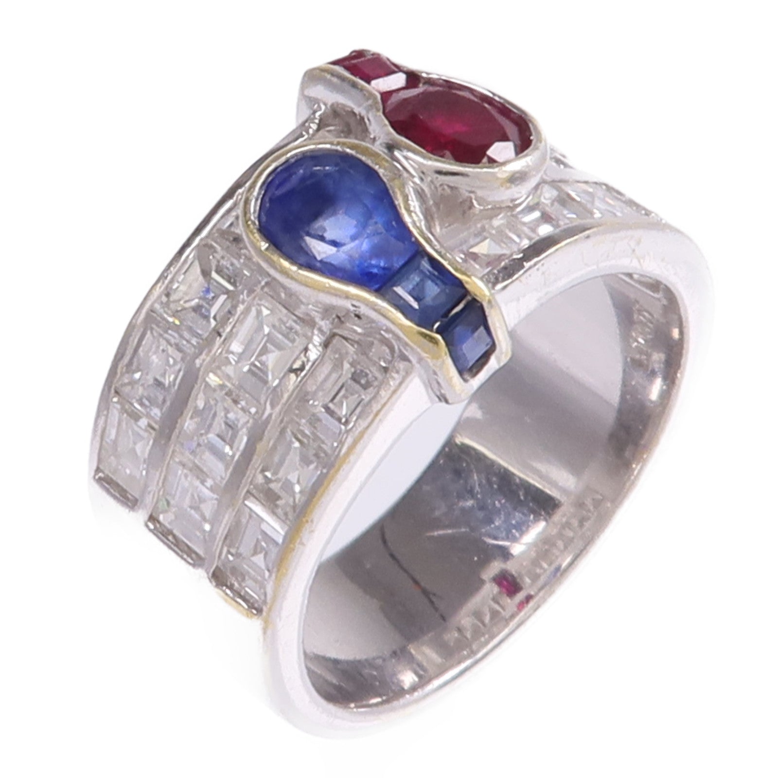 JEWELRY 【激減優惠】18K白金Sapphire Ruby Diamond Ring藍寶石/紅寶石/鑽石戒指US#7