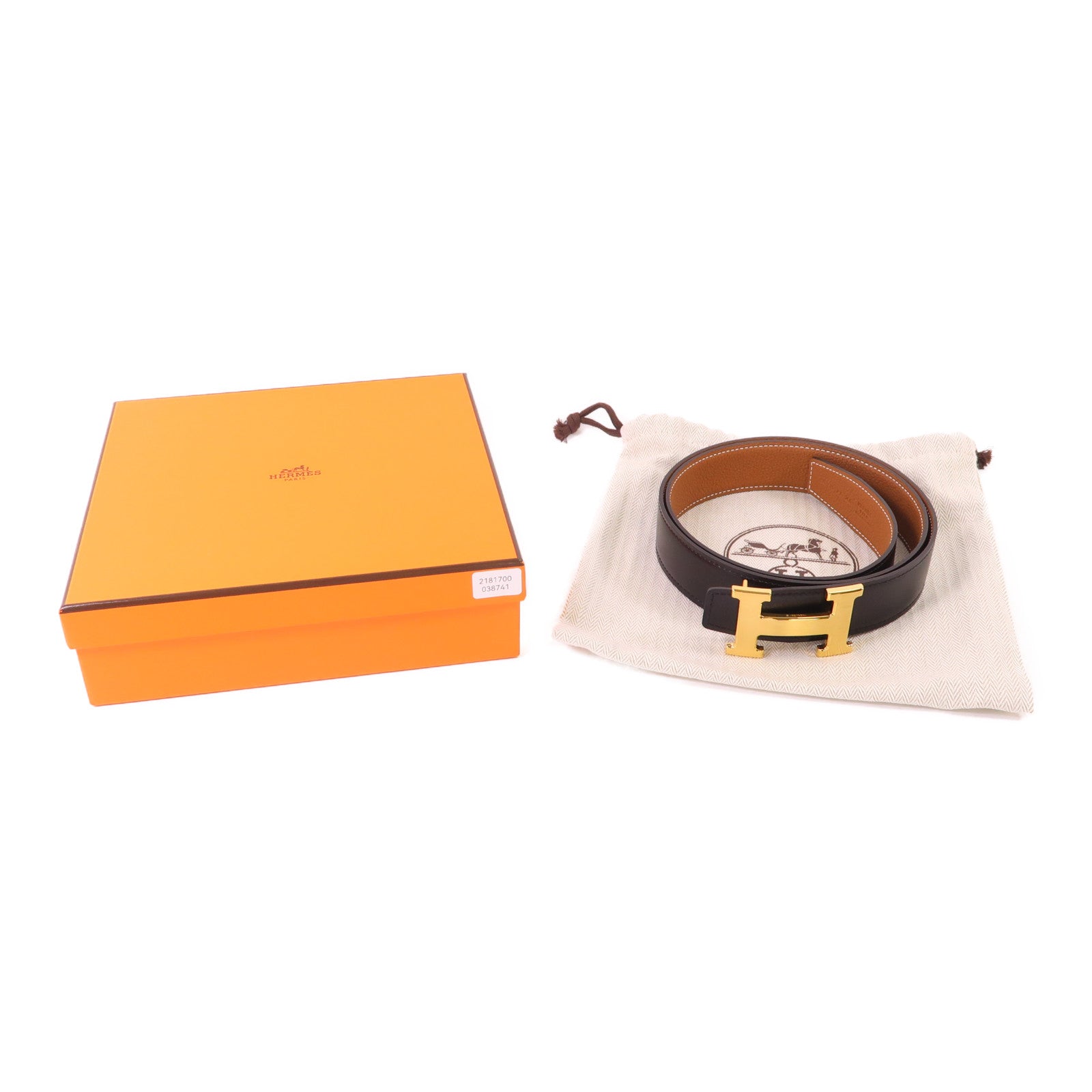 HERMES Togo皮革H Belt金扣皮帶Noir/Gold