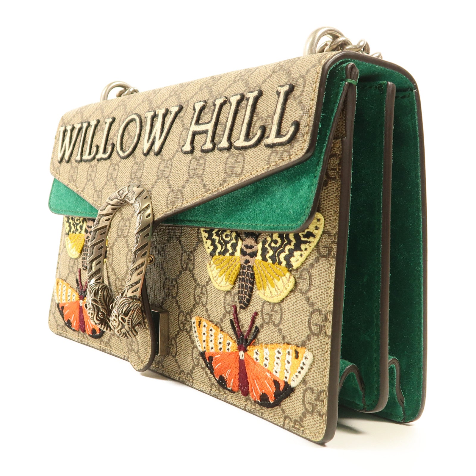 GUCCI 塗層帆布GG Supreme Dionysus銀扣鏈帶肩背袋