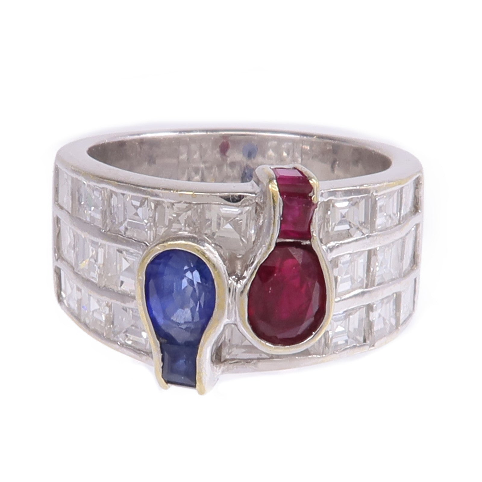 JEWELRY 【激減優惠】18K白金Sapphire Ruby Diamond Ring藍寶石/紅寶石/鑽石戒指US#7